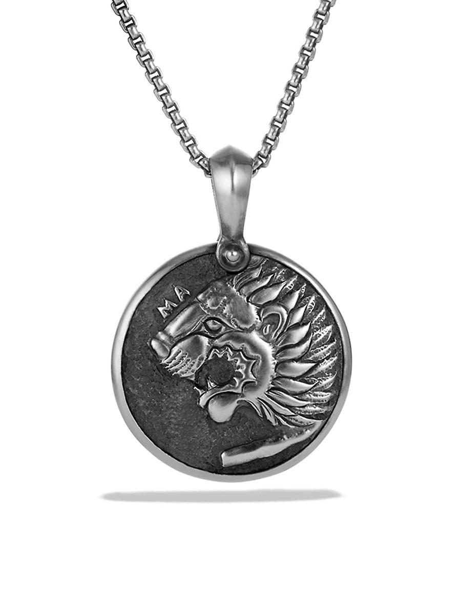 Mens Petrvs Lion Coin Amulet in Sterling Silver, 25mm Product Image