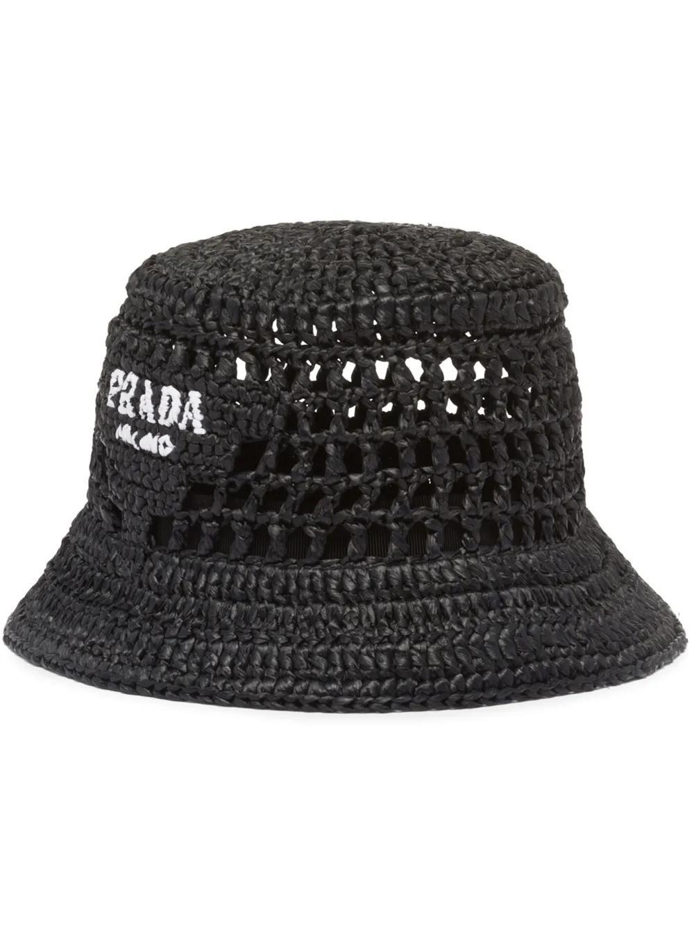 PRADA Logo-embroidered Woven Bucket Hat In Black Product Image