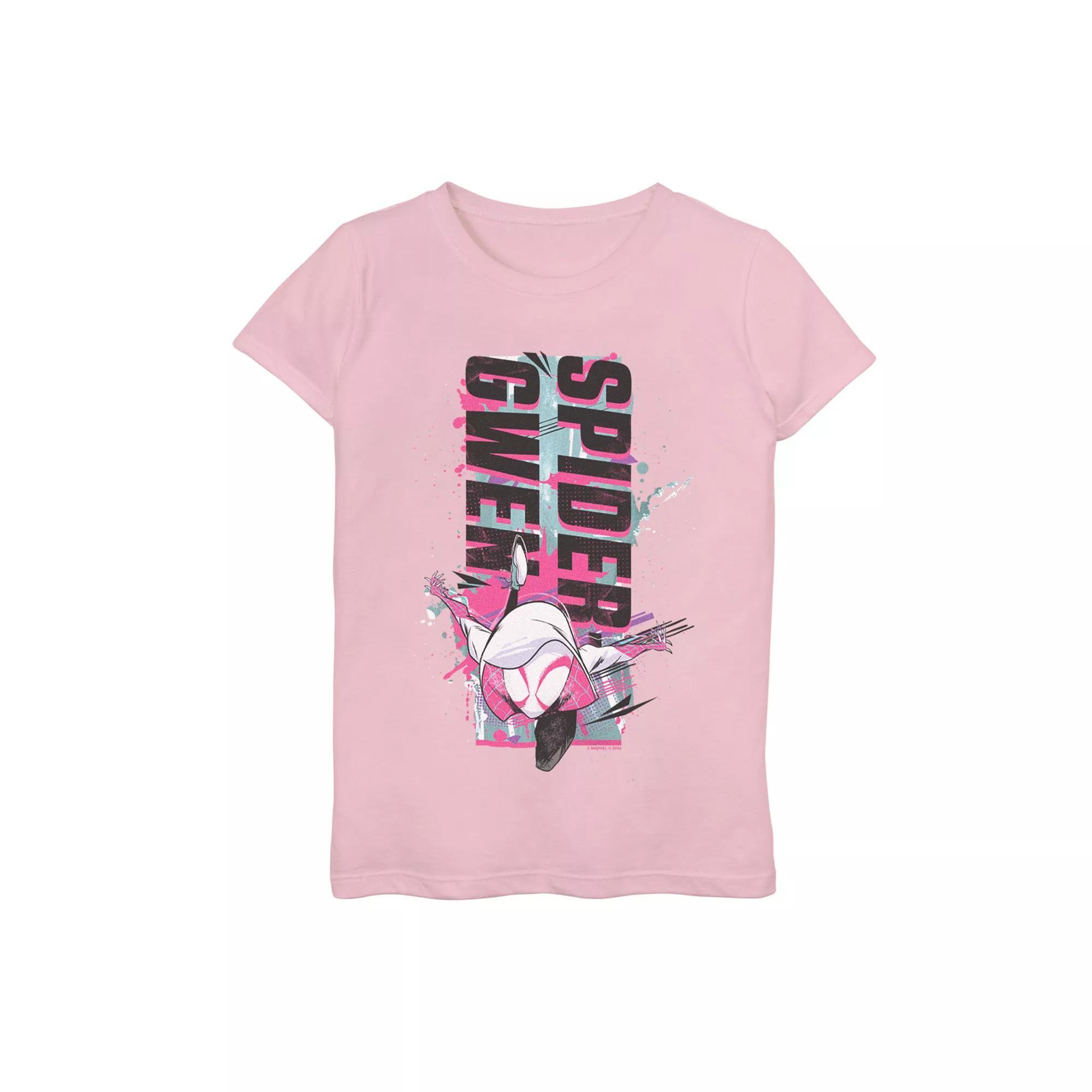 Girls 7-16 Marvel Spider-Man Across The Spider Verse Spider Gwen Splatter Poster Graphic Tee, Girl's, Size: Small, Pink Product Image