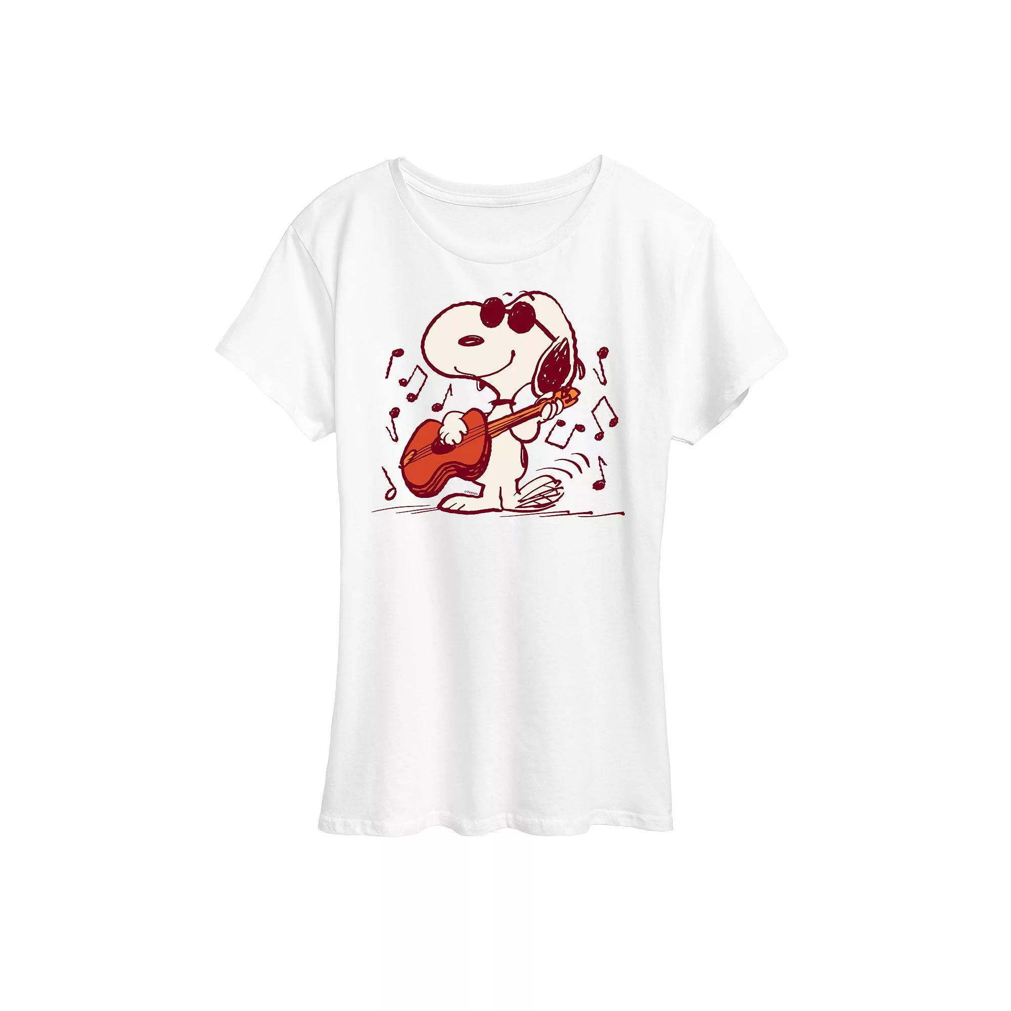Womens Peanuts Snoopy Joe Cool Guitar Graphic Tee Grey Gray Product Image