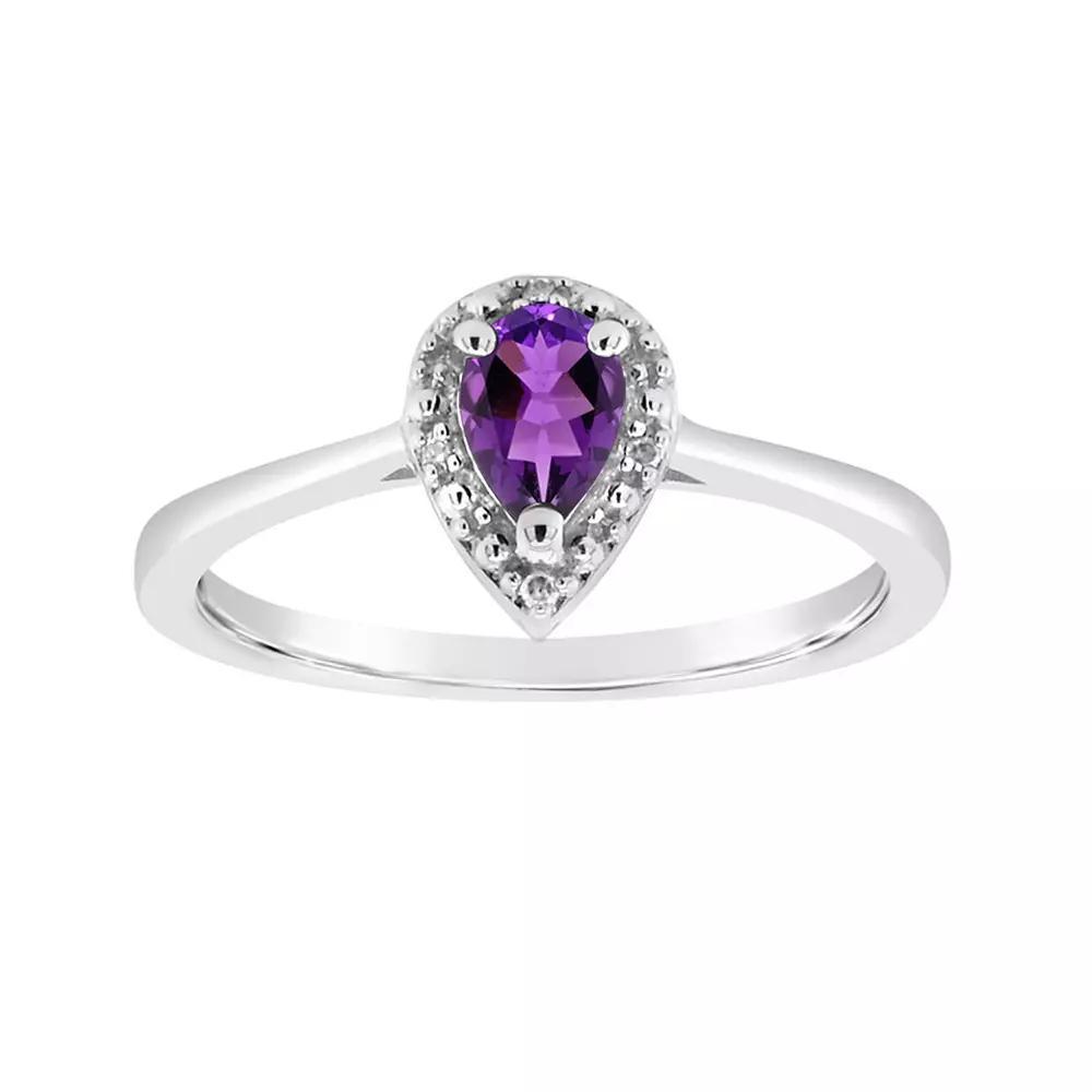 Celebration Gems Sterling Silver Pear Shaped Diamond Accent Frame Ring, Women's, Size: 9, Purple Product Image