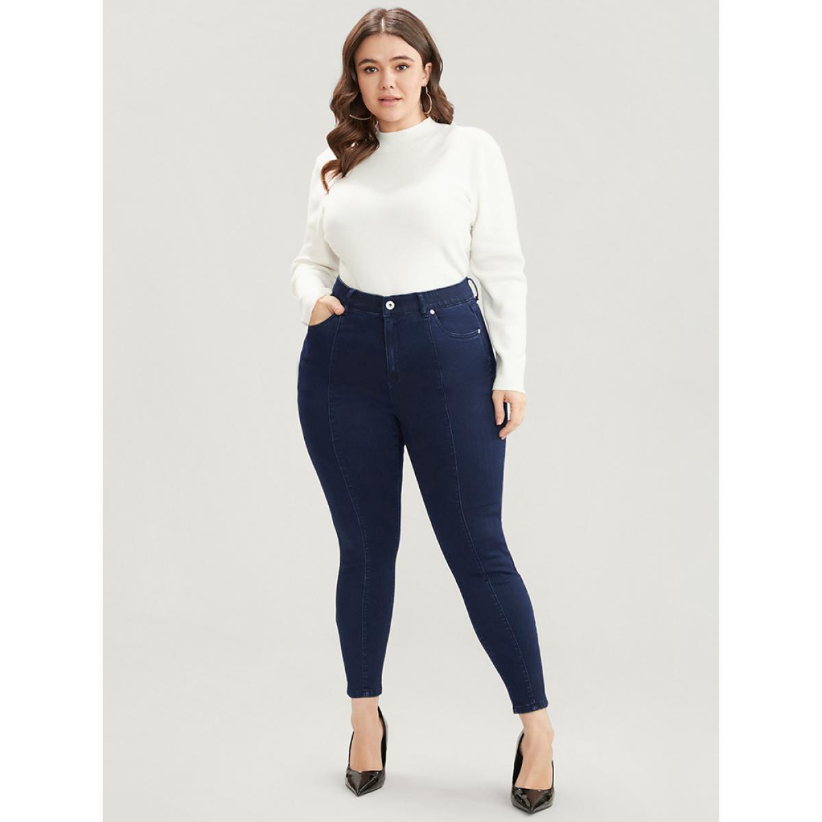 Plus Size Skinny Very Stretchy High Rise Dark Wash Pocket Ankle Jeans Women Indigo Office Plain High stretch Pocket Jeans BloomChic 10/M Product Image