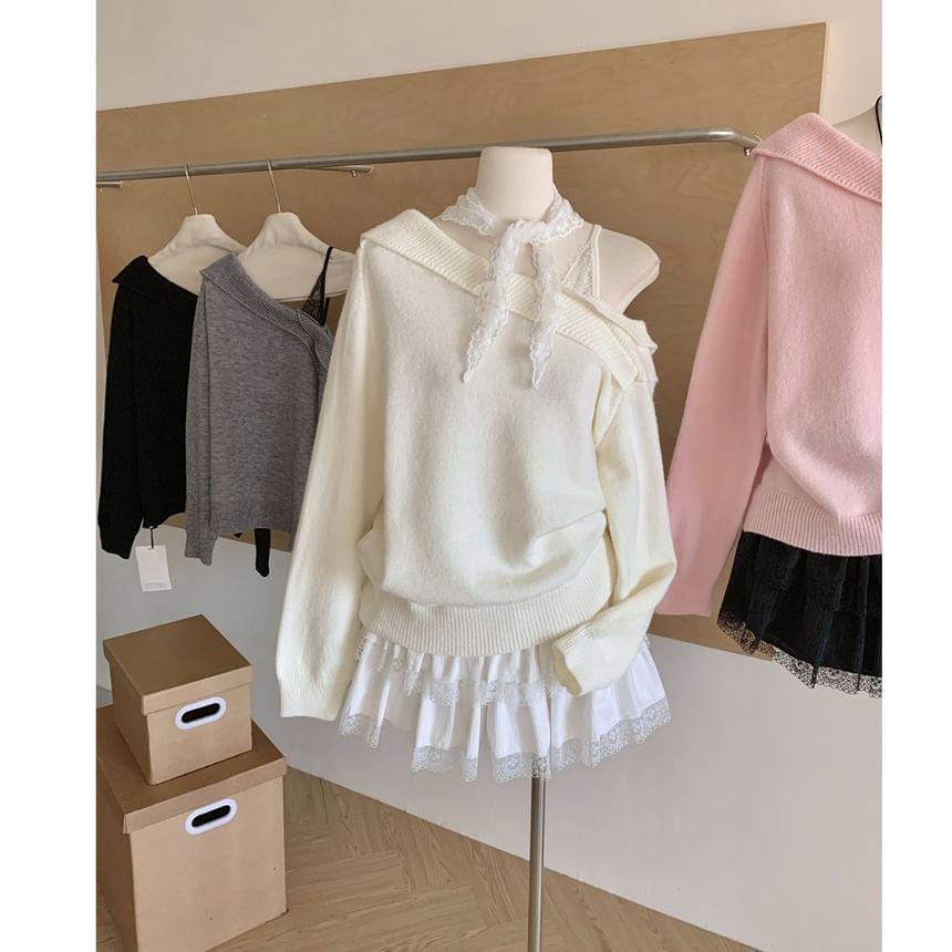 Mock Two-Piece Off Shoulder Sweater Product Image
