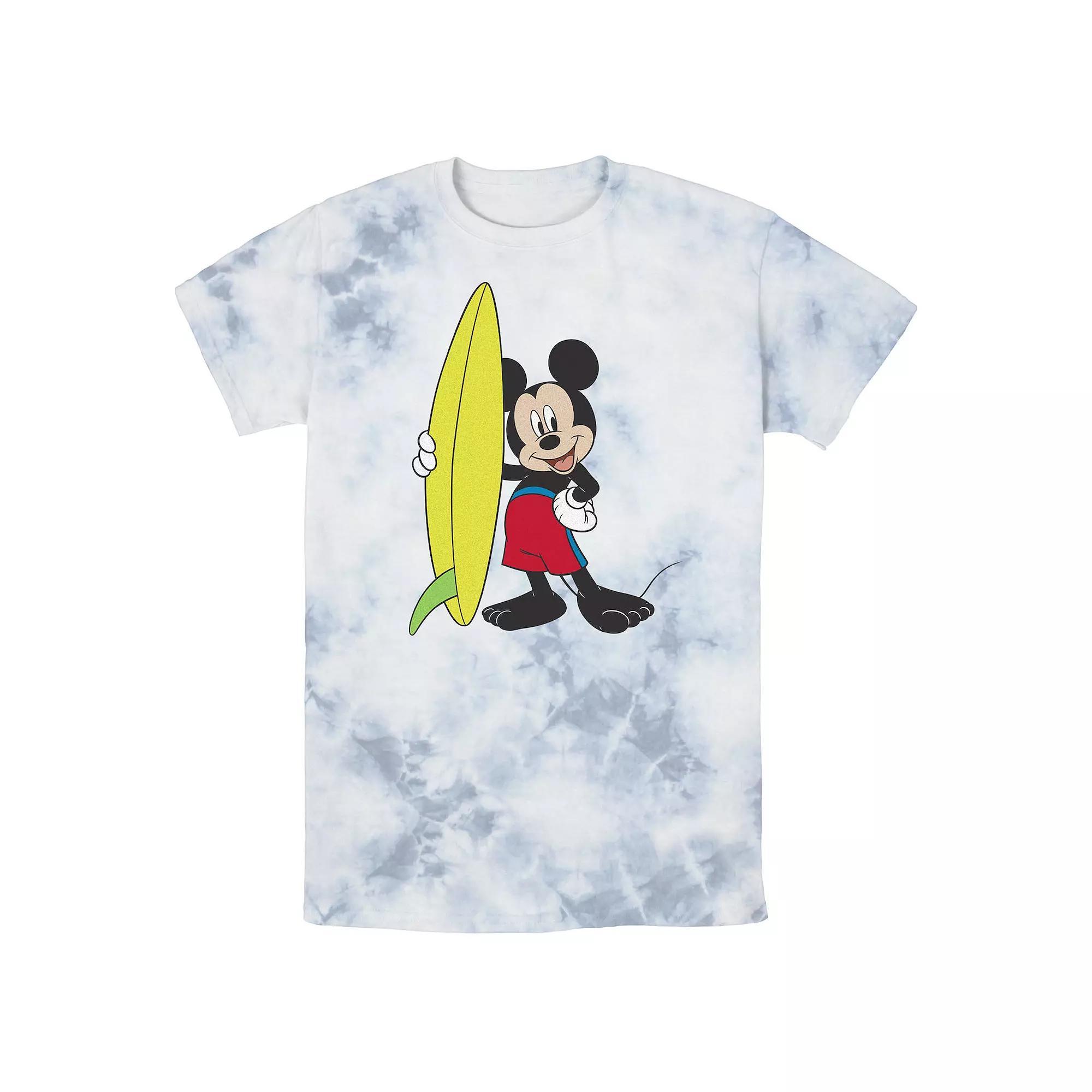 Men's Disney Mickey Mouse Surfer Outfit Wash Tee, Size: Small, White Blue Product Image