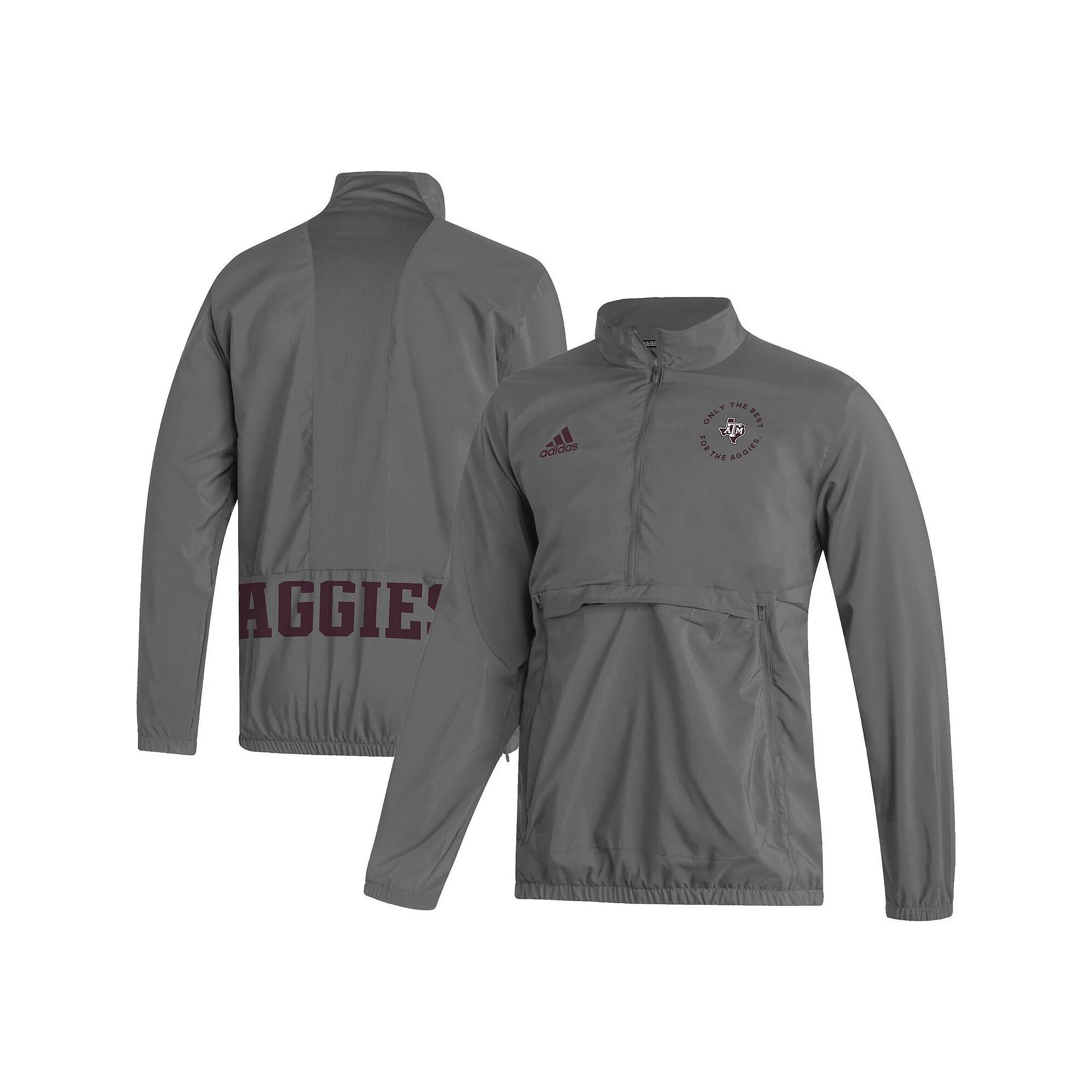 Men's adidas Gray Texas A&M Aggies AEROREADY Half-Zip Jacket, Size: Medium, Grey Product Image
