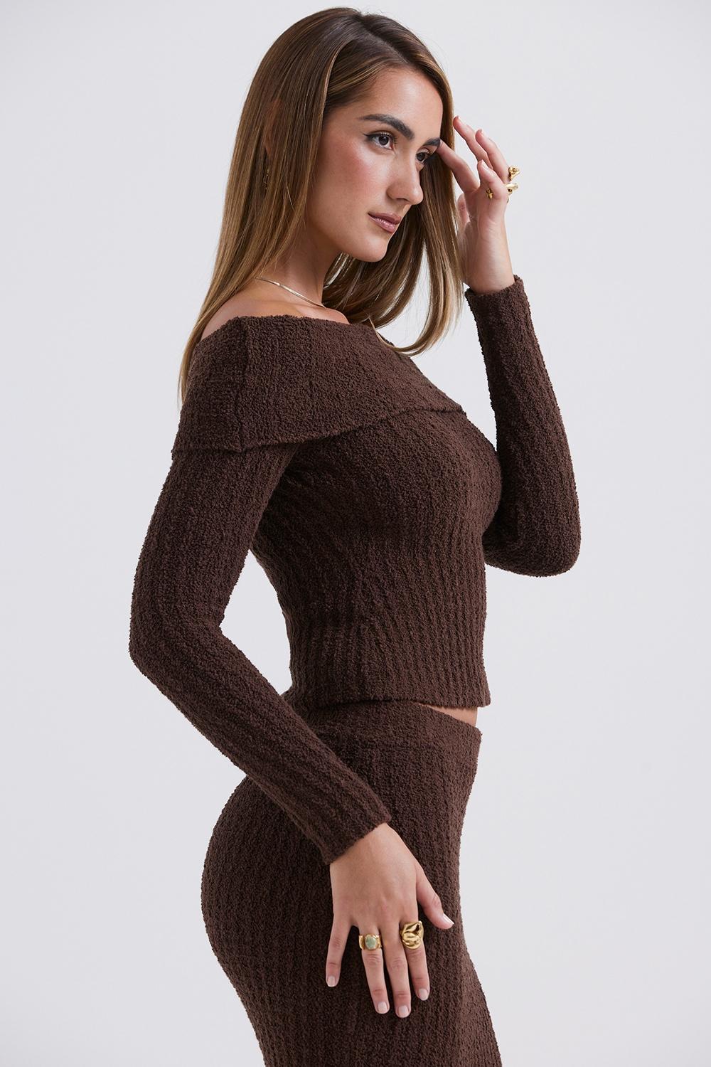 Saffron Chocolate Soft Boucle Knit Top Product Image