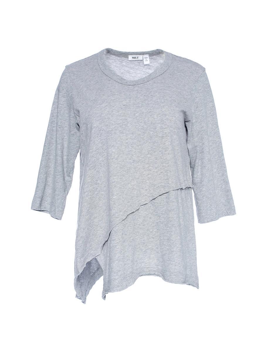 Womens Three-Quarter Sleeve Cross Over Hem Shirt Product Image