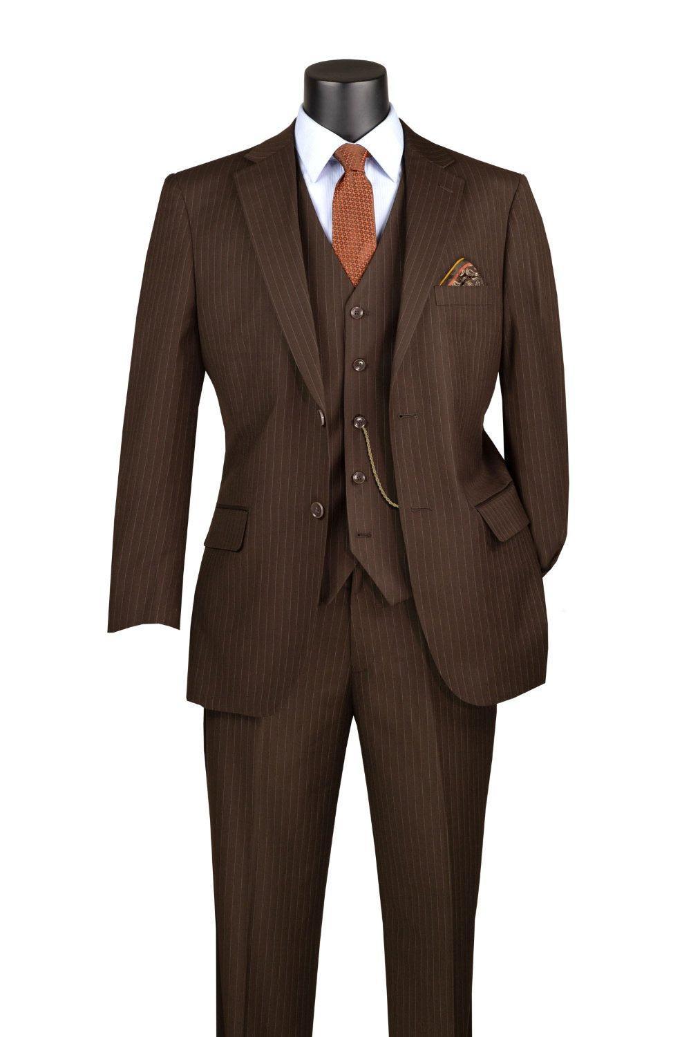 Sovana Collection - Regular Fit 3 Piece Suit 2 Button Tone on Tone Stripe in Brown Product Image
