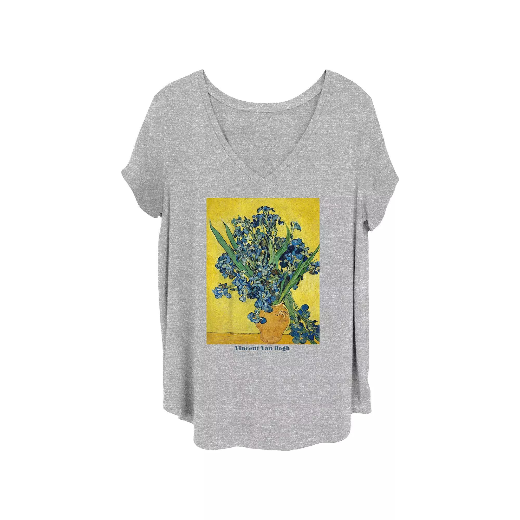Juniors' Plus Vincent Van Gogh Irises V-Neck Graphic Tee, Women's, Size: 1XL, Grey Gray Product Image