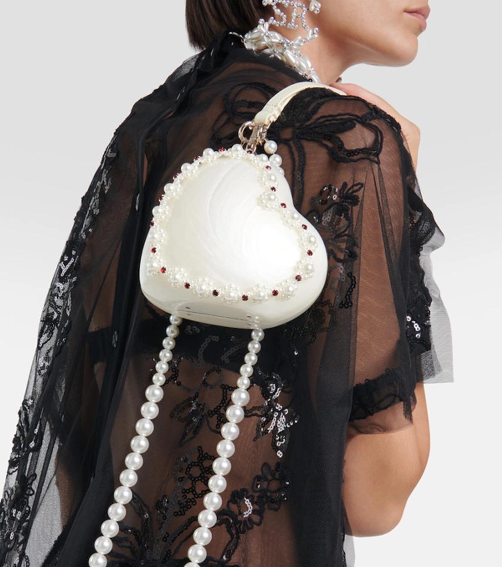 SIMONE ROCHA Heart Faux Pearls-embellished Clutch In White Product Image