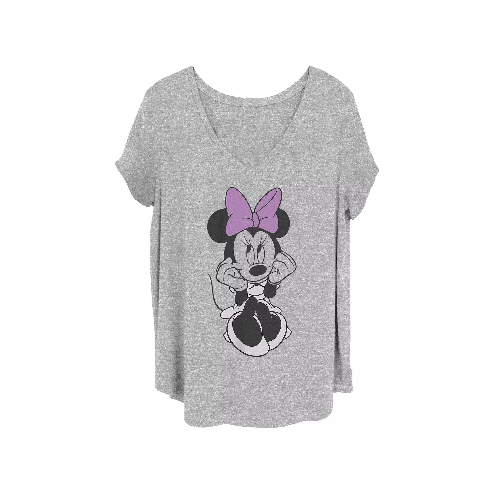 Disney's Minnie Mouse Purple Bow Cute Pose Juniors' Plus Size Graphic Tee, Women's, Size: 4XL, Grey Gray Product Image