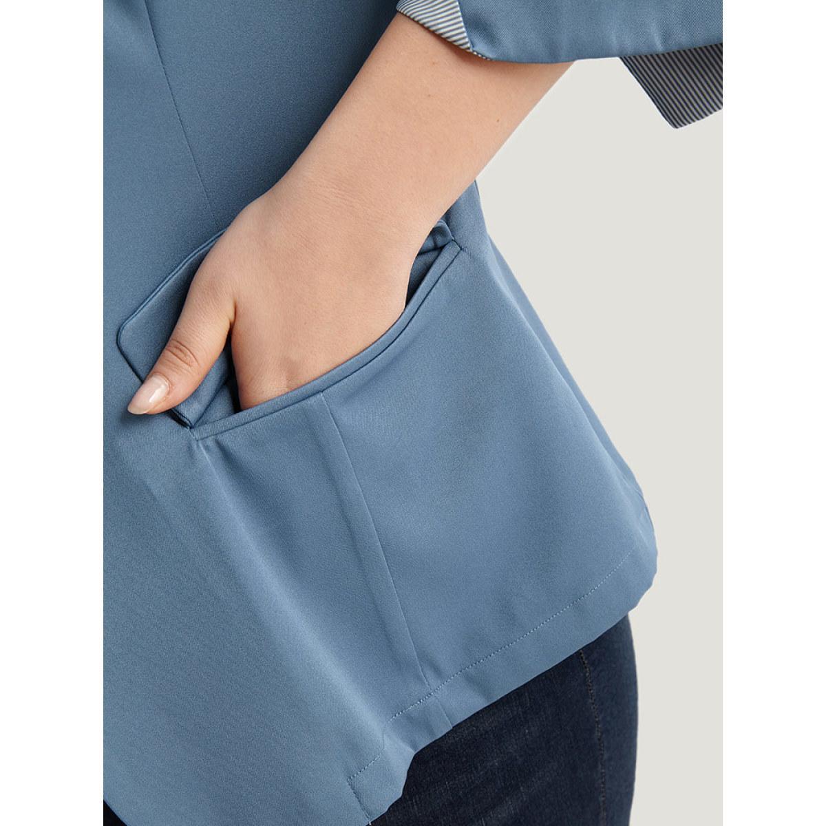 Plus Size Suit Collar Button Up Pocket Blazer Stone Women Work Plain Contrast Sleeve Elbow-length sleeve Suit Collar 26/4X Pocket At the Office Blazers BloomChic Product Image