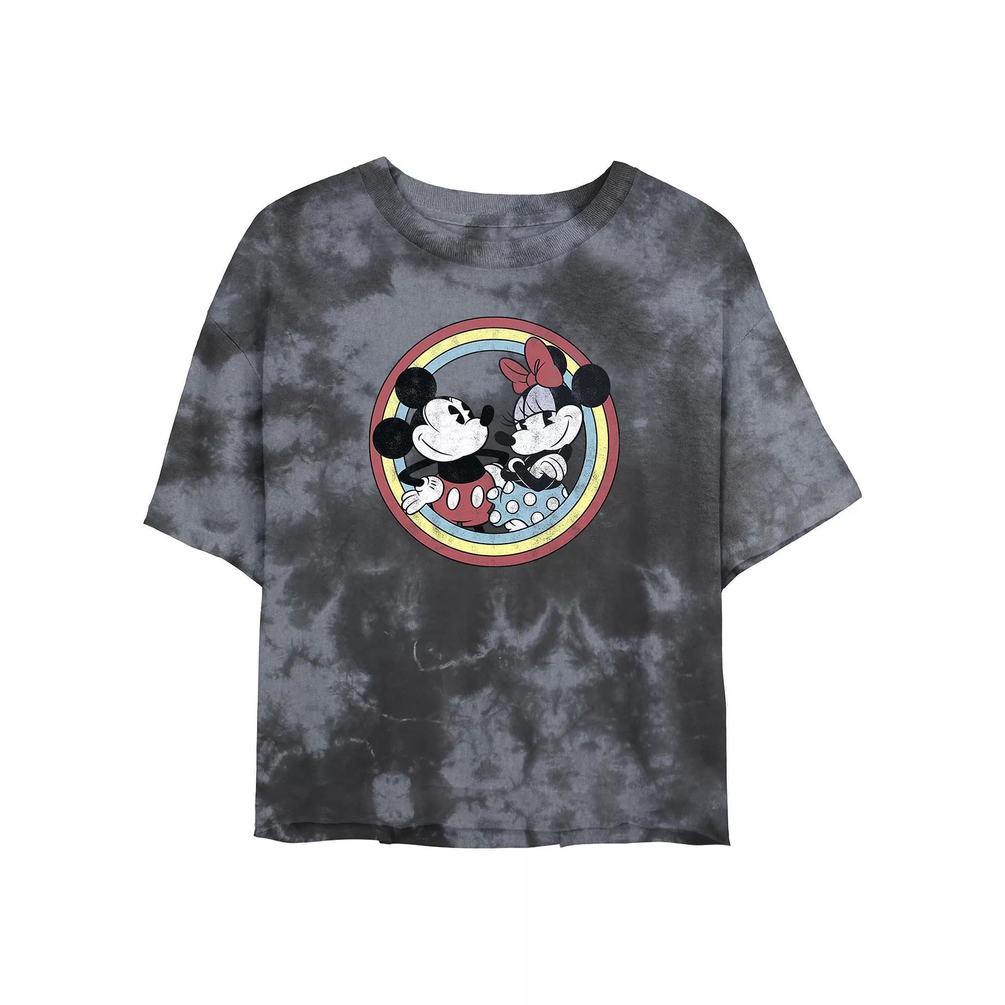 Juniors Disney Mickey And Minnie Mouse Classic Wash Crop Tee, Girls Black Grey Product Image