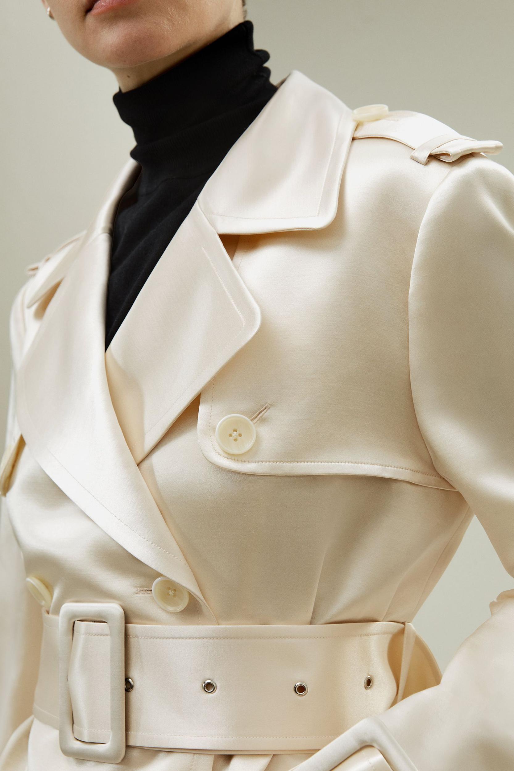 Double Breasted Silk-Blend Belted Coat Product Image