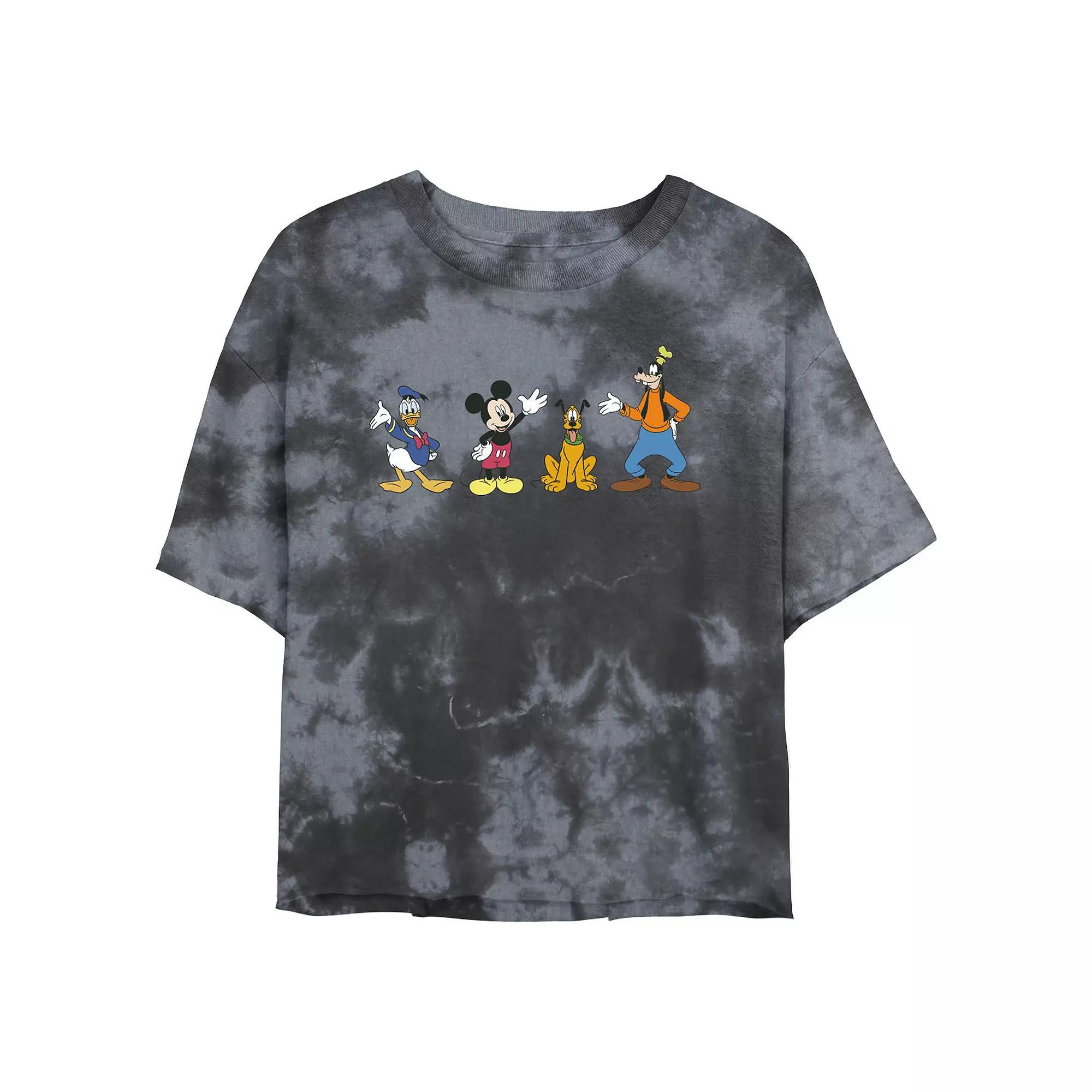 Juniors Disney Mickey Mouse & Friends Lineup Waving Hello Wash Crop Tee, Girls Black Grey Product Image