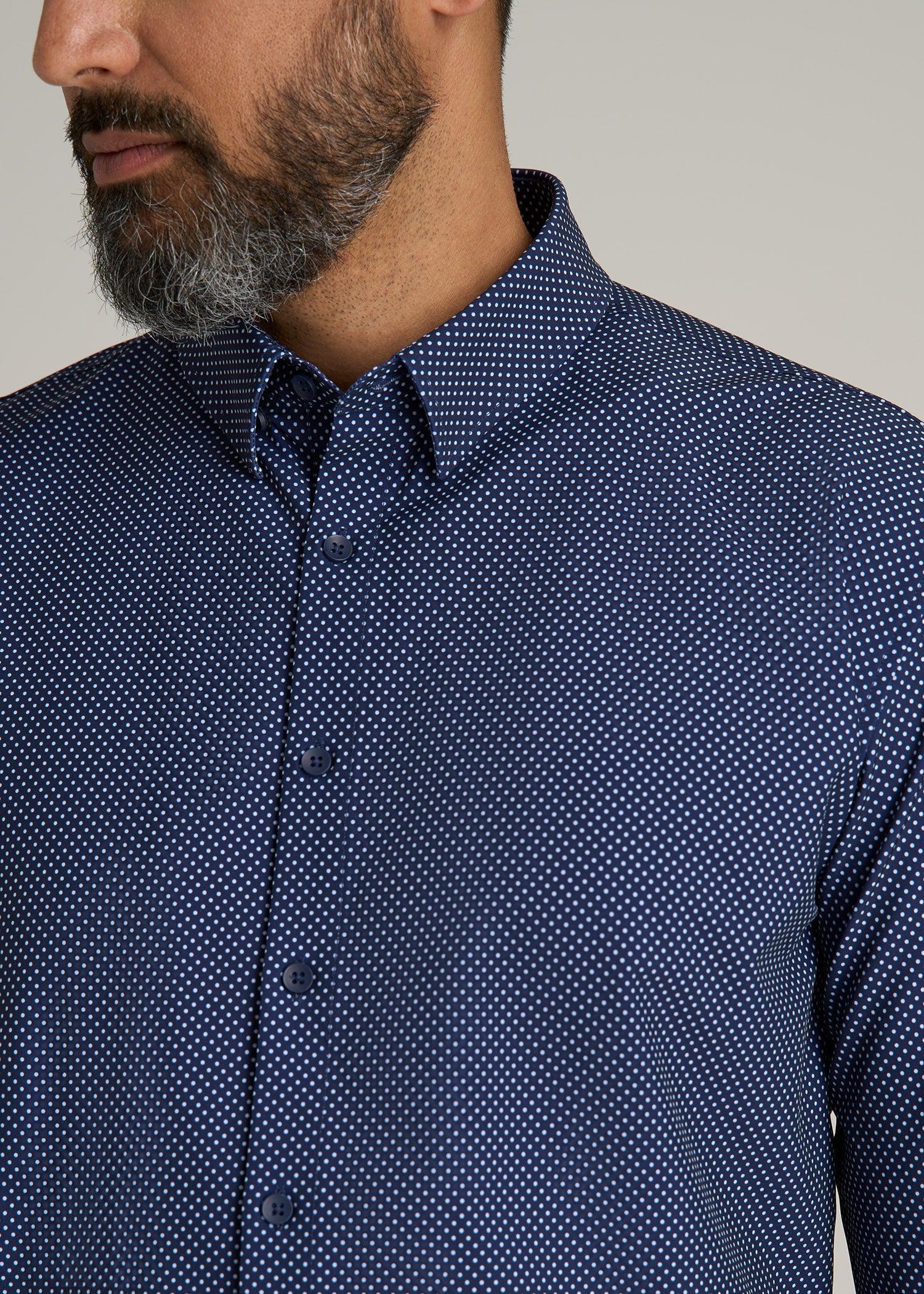 Traveler Stretch Dress Shirt for Tall Men in Navy Polka Dot Product Image