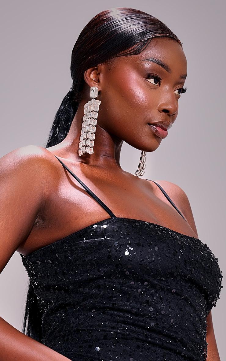 Plus Black Sequin Mesh Midi Dress Product Image