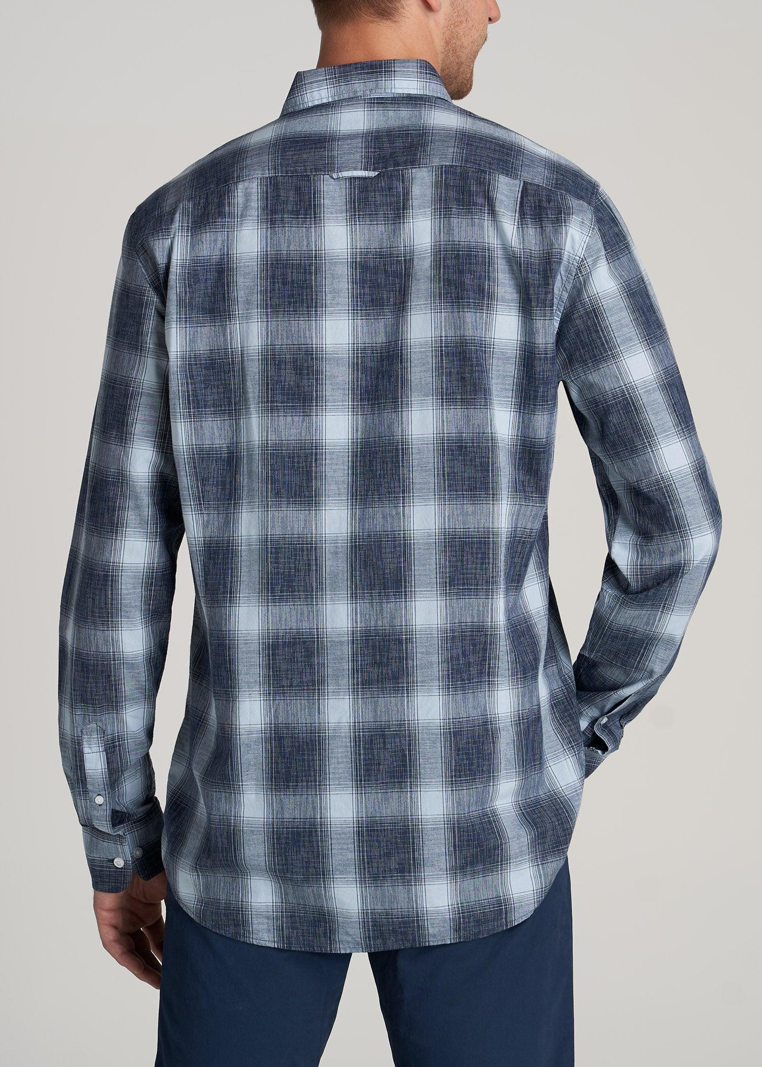 Soft-Wash Button-Up Shirt for Tall Men in Blues Plaid Product Image