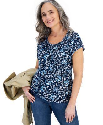Style & Co Womens Printed Pleated Scoop-Neck Top, Created for Macys Product Image