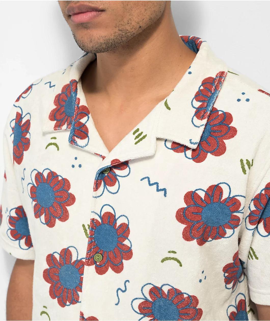A.LAB Cruise Terry White Short Sleeve Button Up Shirt Product Image