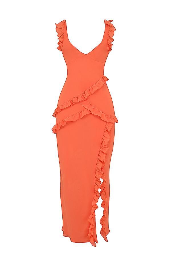 Pixie  flame orange ruffle maxi dress - sale Product Image