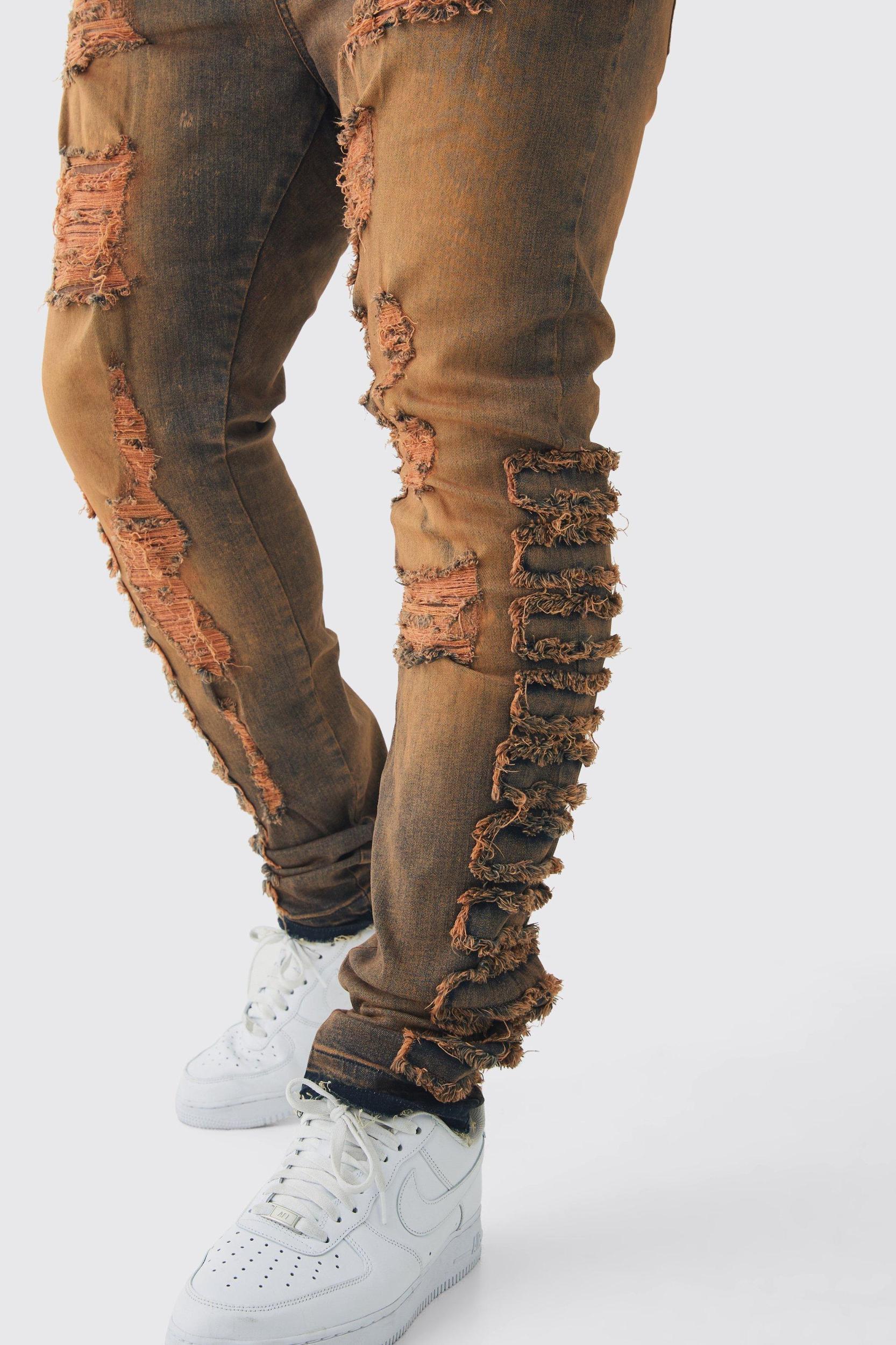 Plus Skinny Stretch Stacked Ripped Jeans | boohooMAN USA Product Image