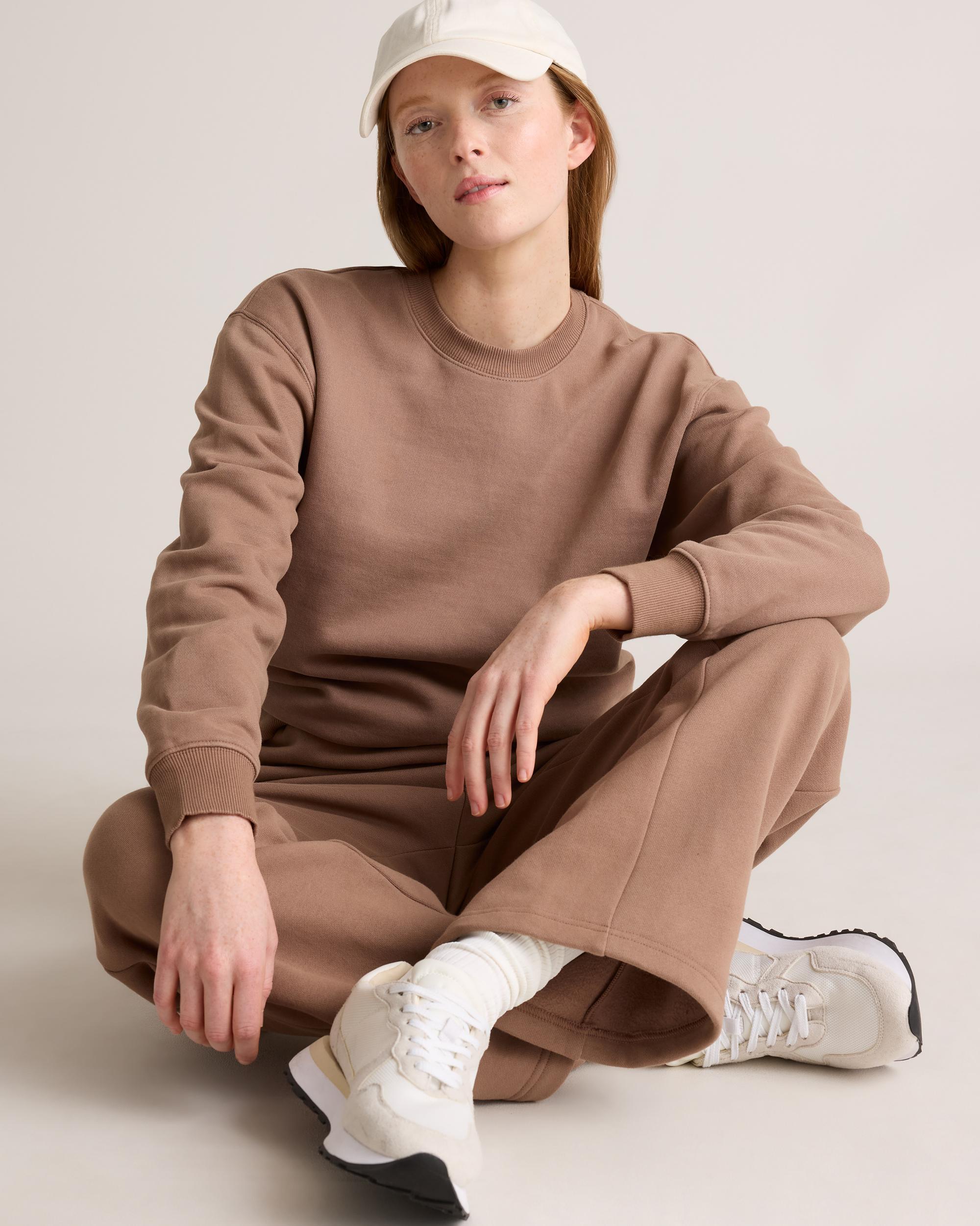 Quince | Women's Organic Heavyweight Fleece Crew Neck Alpaca Sweater Organic Cotton Product Image