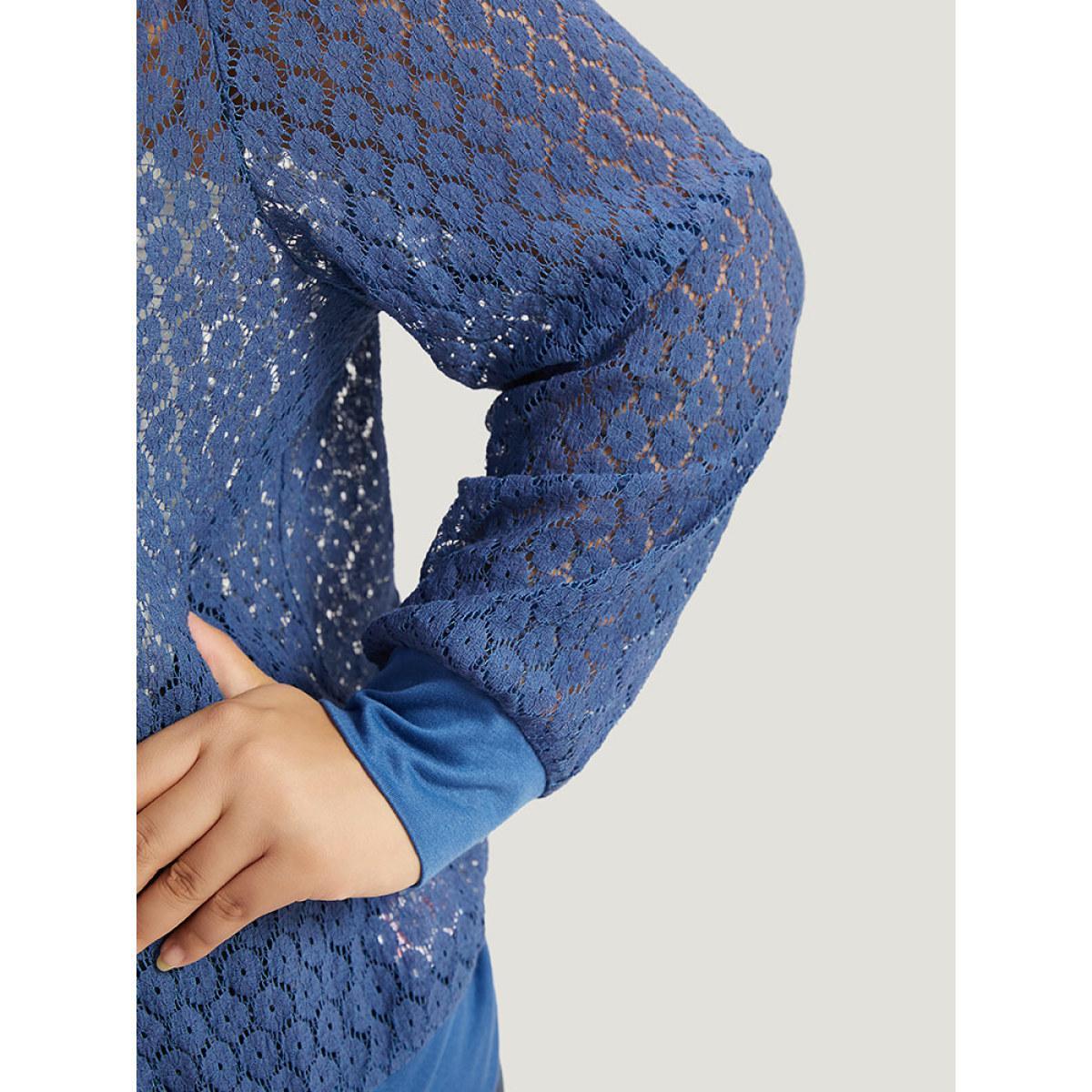 Plus Size Plain Lace Patchwork Zipper Cut Out Jacket Women Aegean Plain Dailywear Jackets BloomChic 18-20/2X Product Image