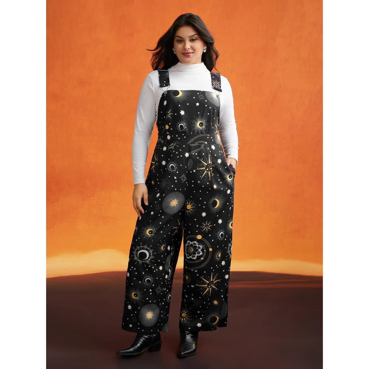 Plus Size Black Starry Night Printed Cami Jumpsuit Women Cocktail Sleeveless Non Party Loose Jumpsuits BloomChic 30/6X Product Image