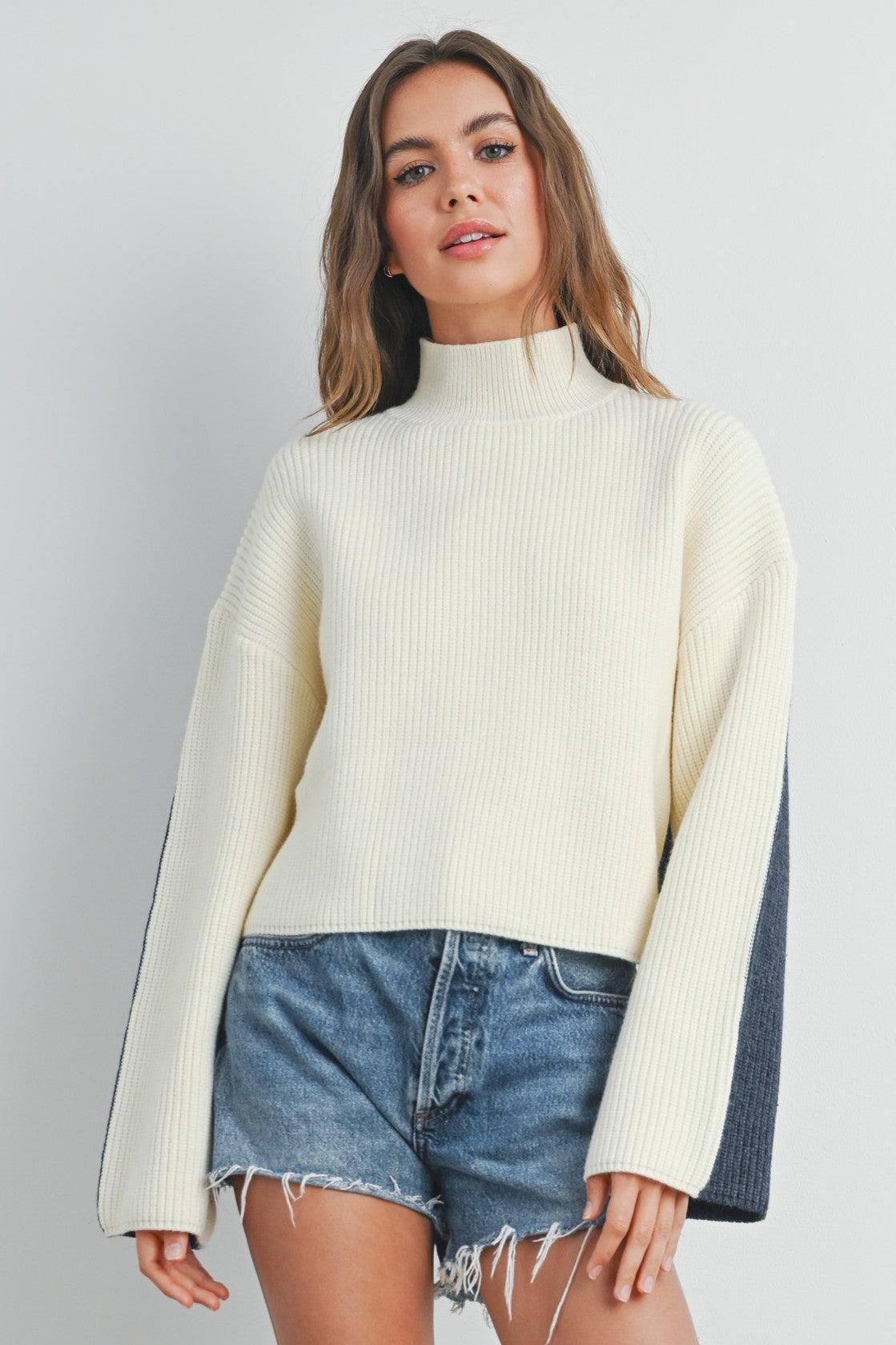 Two Tone Mock Neck Sweater Product Image
