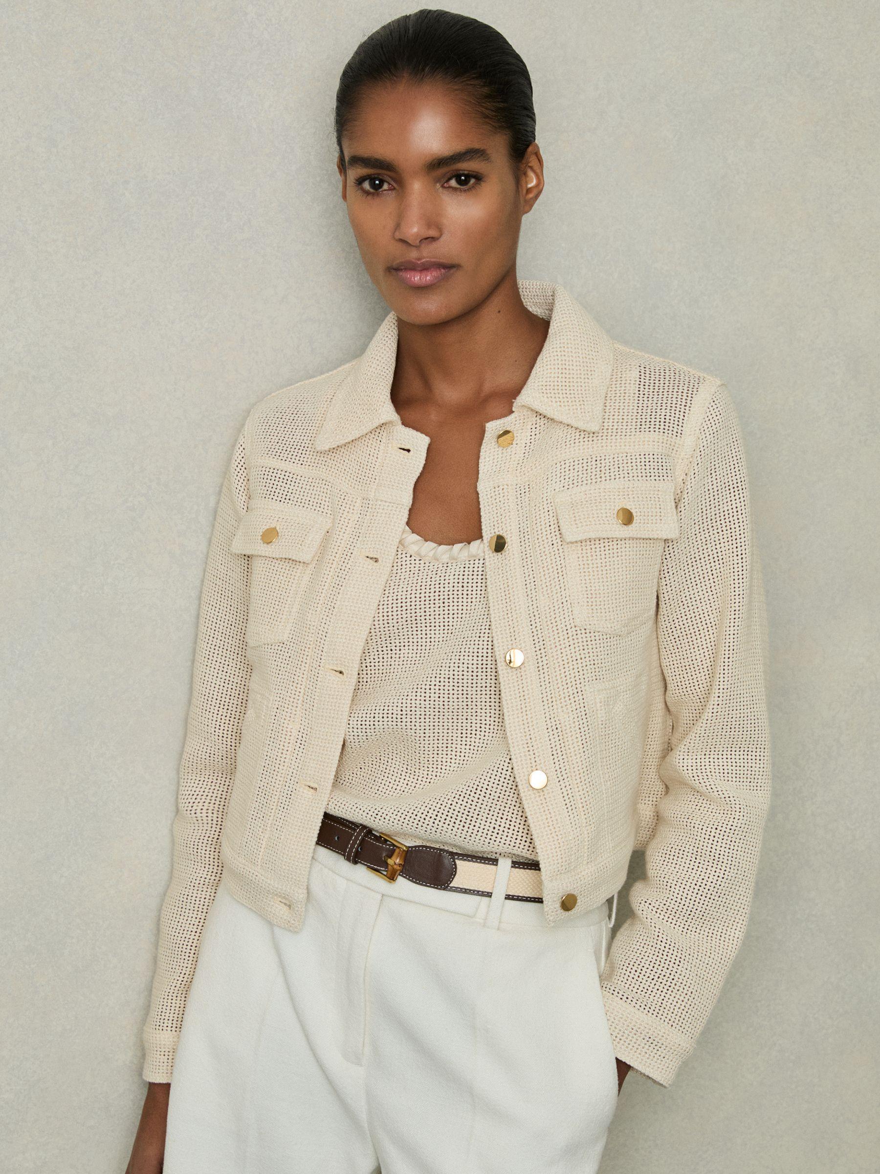 Cotton-Blend Textured Trucker Jacket in Neutral Product Image