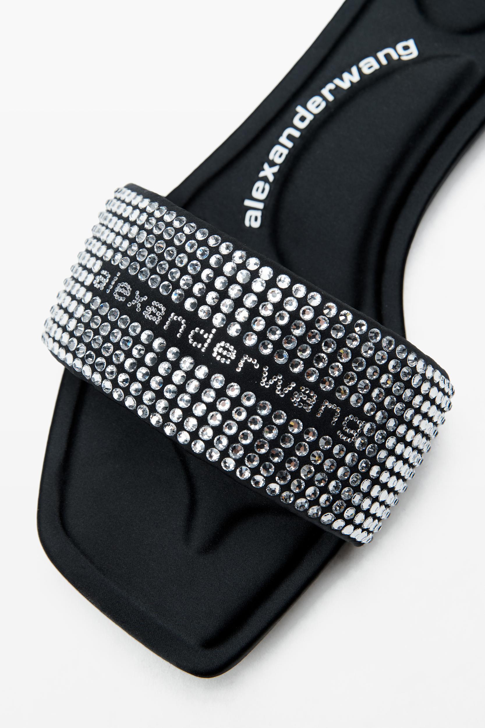 Black Satin & Crystal Hotfix Vy Sandals Product Image