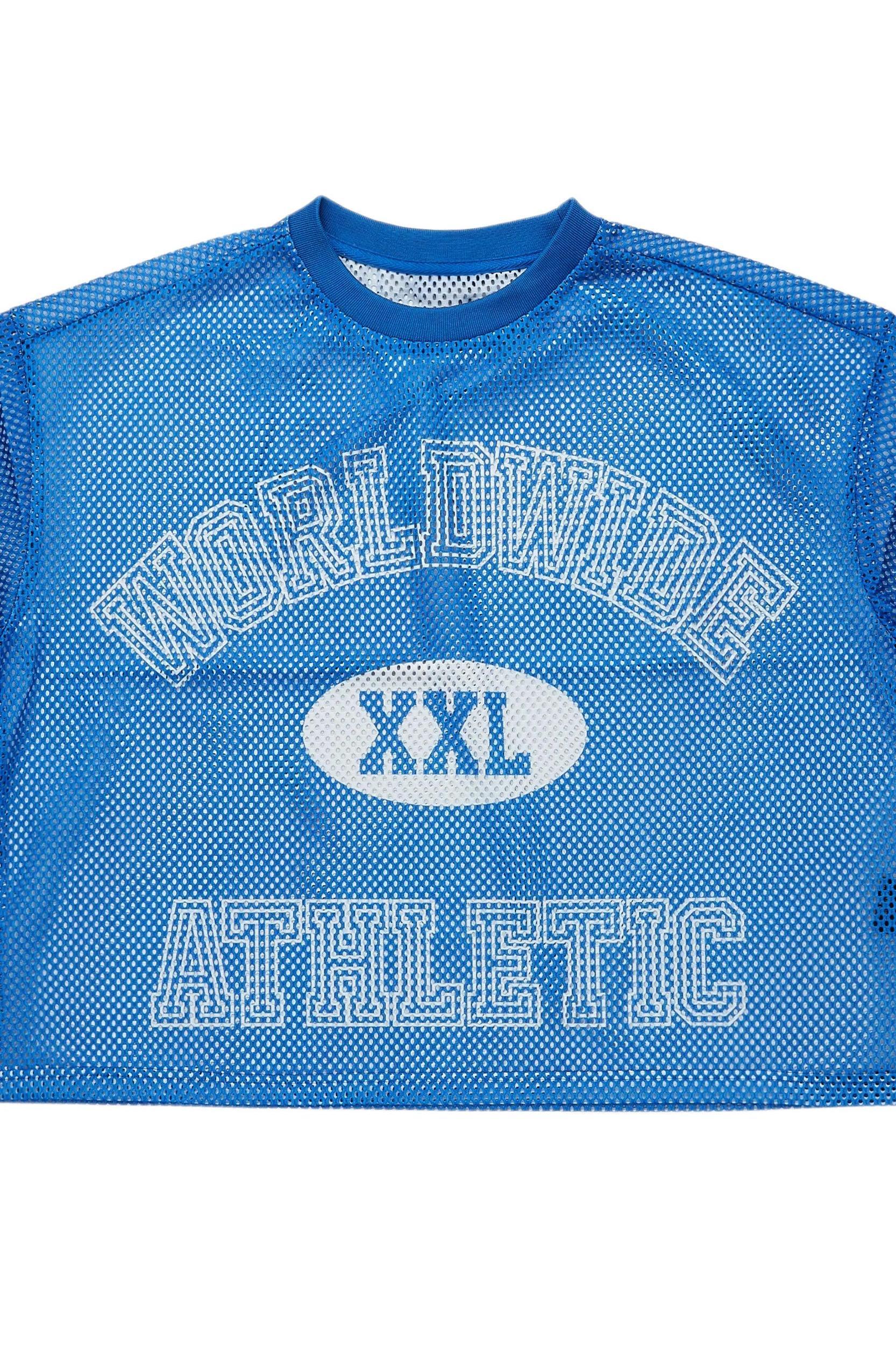 Sabas Royal Blue Graphic Crop Top Mesh Jersey Male Product Image