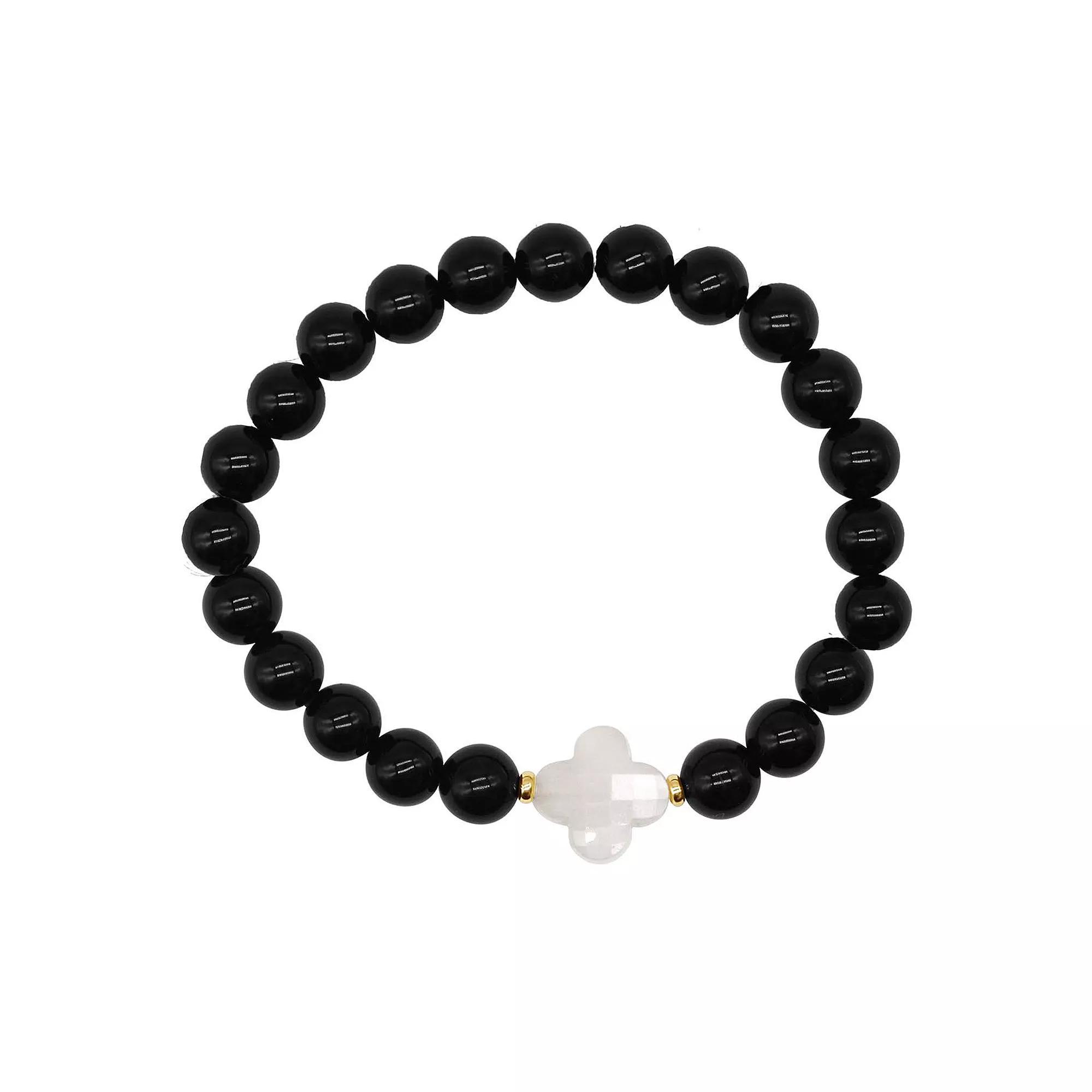 Jewelmak 14k Gold Black Onyx & Moonstone Stretch Bracelet, Women's, Size: 7.5" Product Image