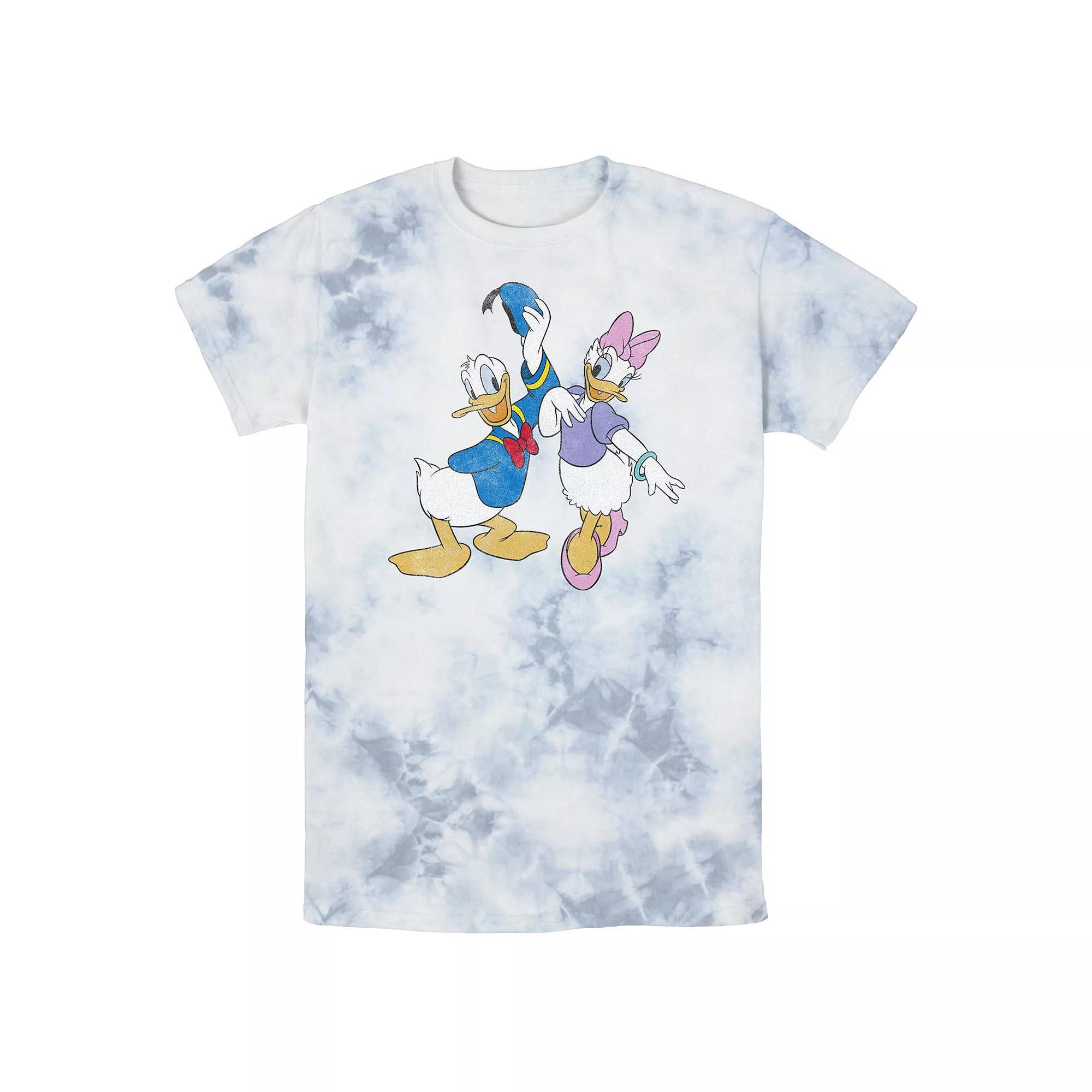 Men's Disney Mickey And Friends Donald And Daisy Distressed Wash Tee, Size: Medium, White Blue Product Image