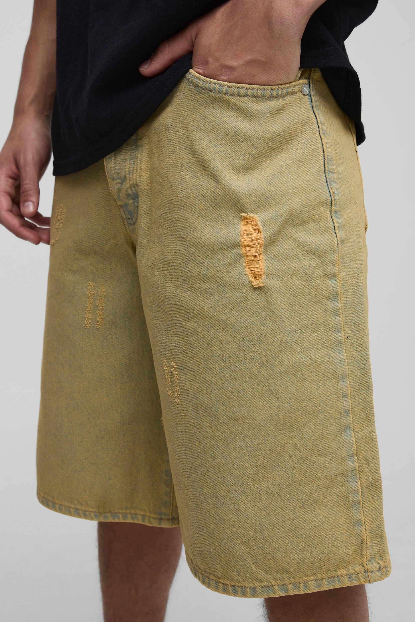 Regular Fit Bleach Washed Minimal Ripped Jorts | boohooMAN USA Product Image