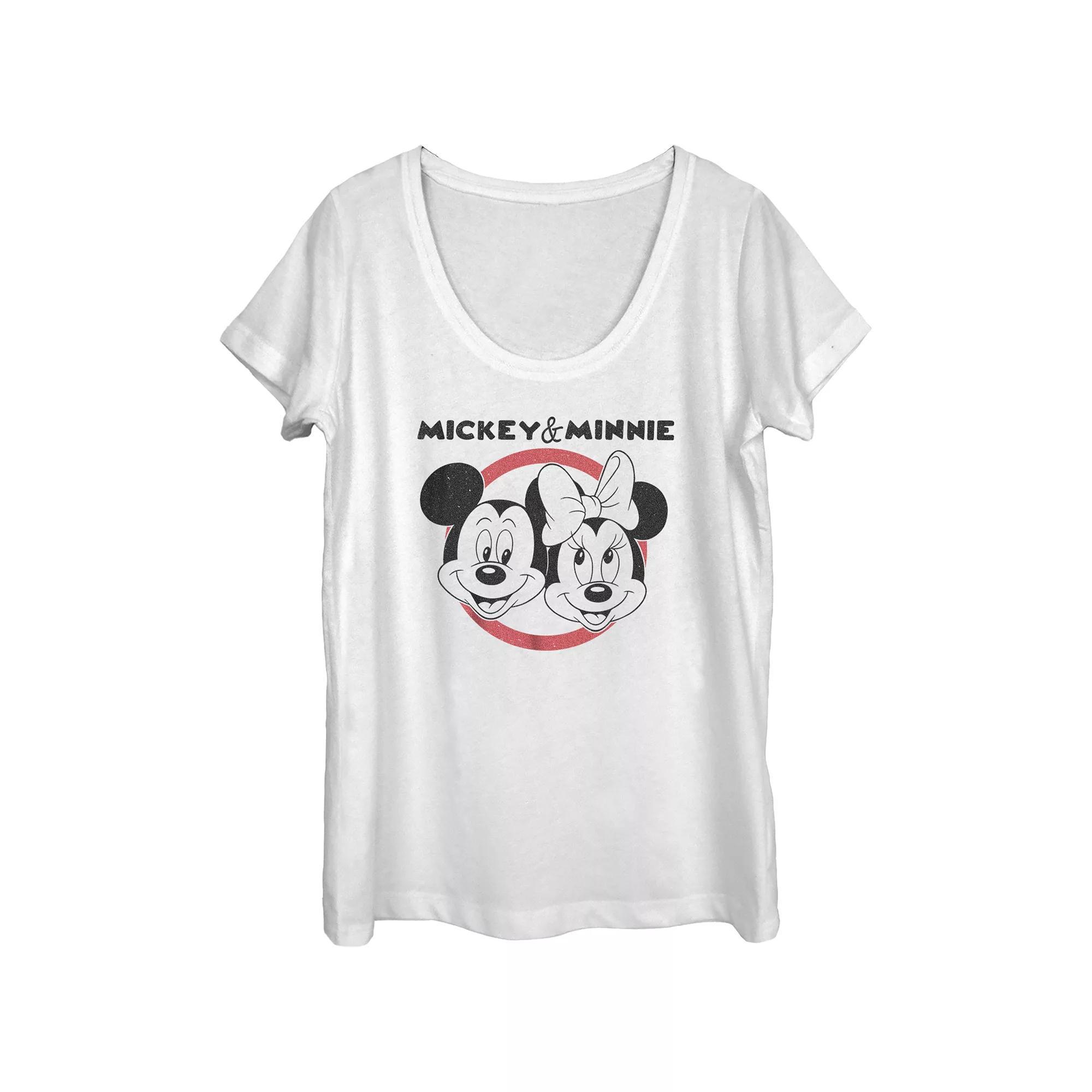 Disney's Mickey Mouse And Minnie Classic Couple Scoop Neck Juniors' Graphic Tee, Women's, Size: Medium, White Product Image