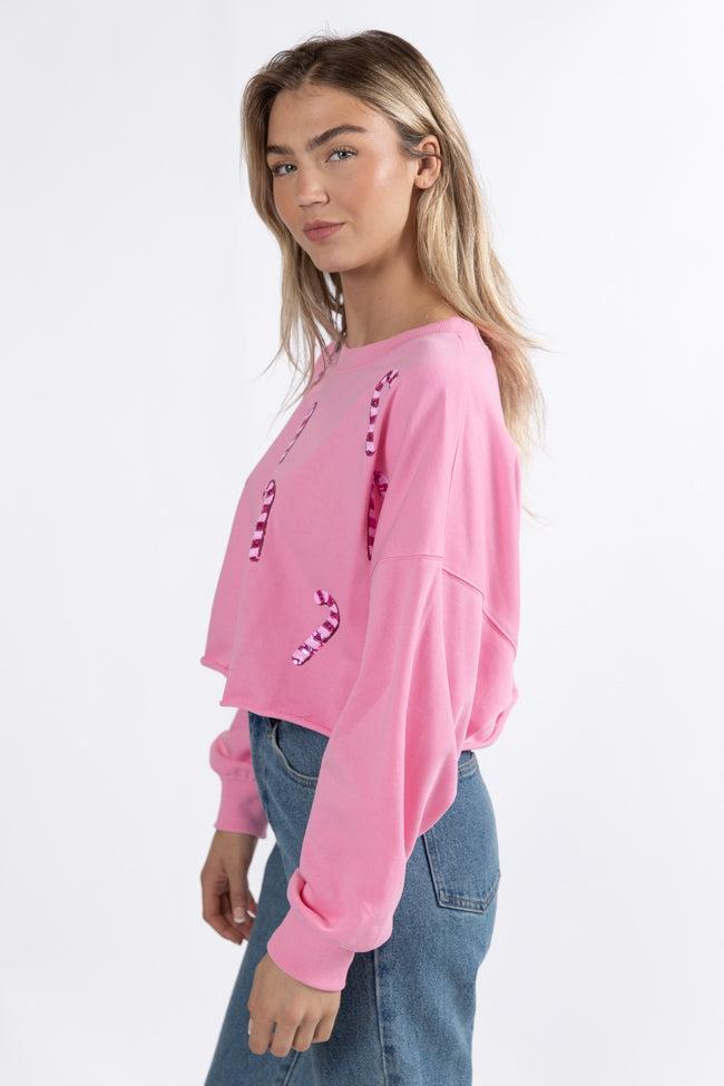 Candy Cane Dreams Pink Sequin Patch Sweatshirt FINAL SALE Product Image