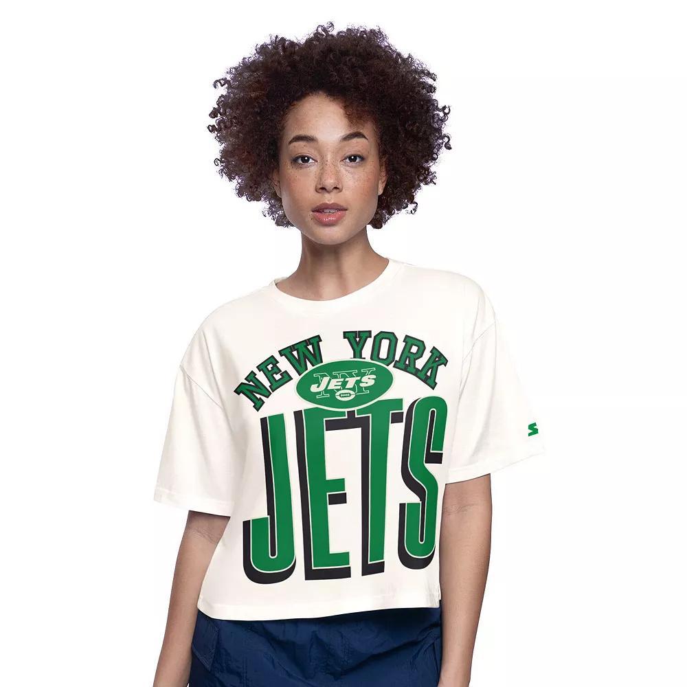Women's Starter  White New York Jets Throwback Play the Ball Boxy Cropped T-Shirt, Size: XL Product Image