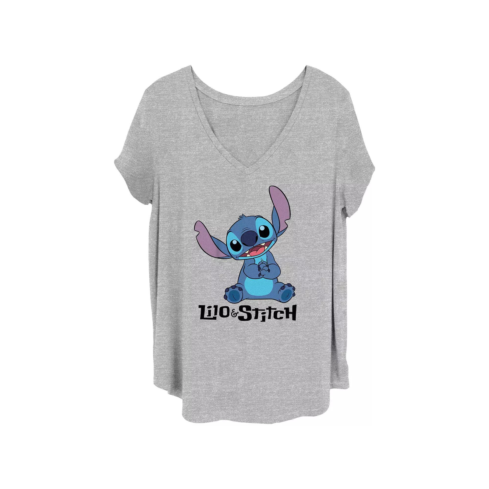 Disney's Lilo & Stitch Stitch Sitting Line Logo Juniors' Plus Graphic Tee, Women's, Size: 2XL, Grey Gray Product Image