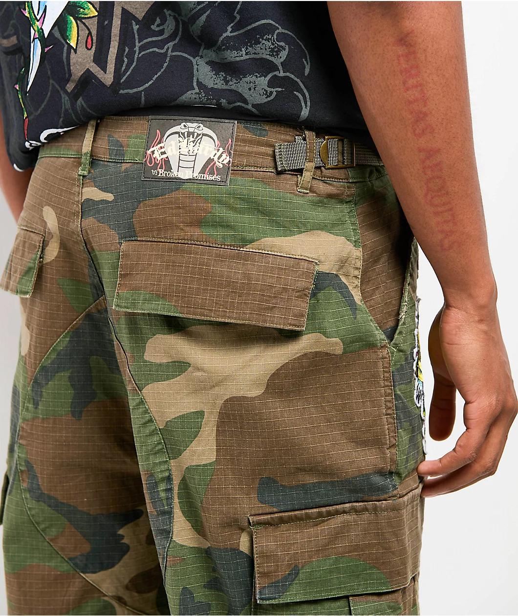 Ed Hardy x Broken Promises Chaos Camo Baggy Fit Cargo Pants Product Image