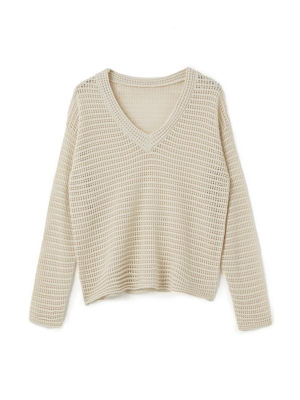 Cutout V Neck Loose Long Sleeve Knit Product Image