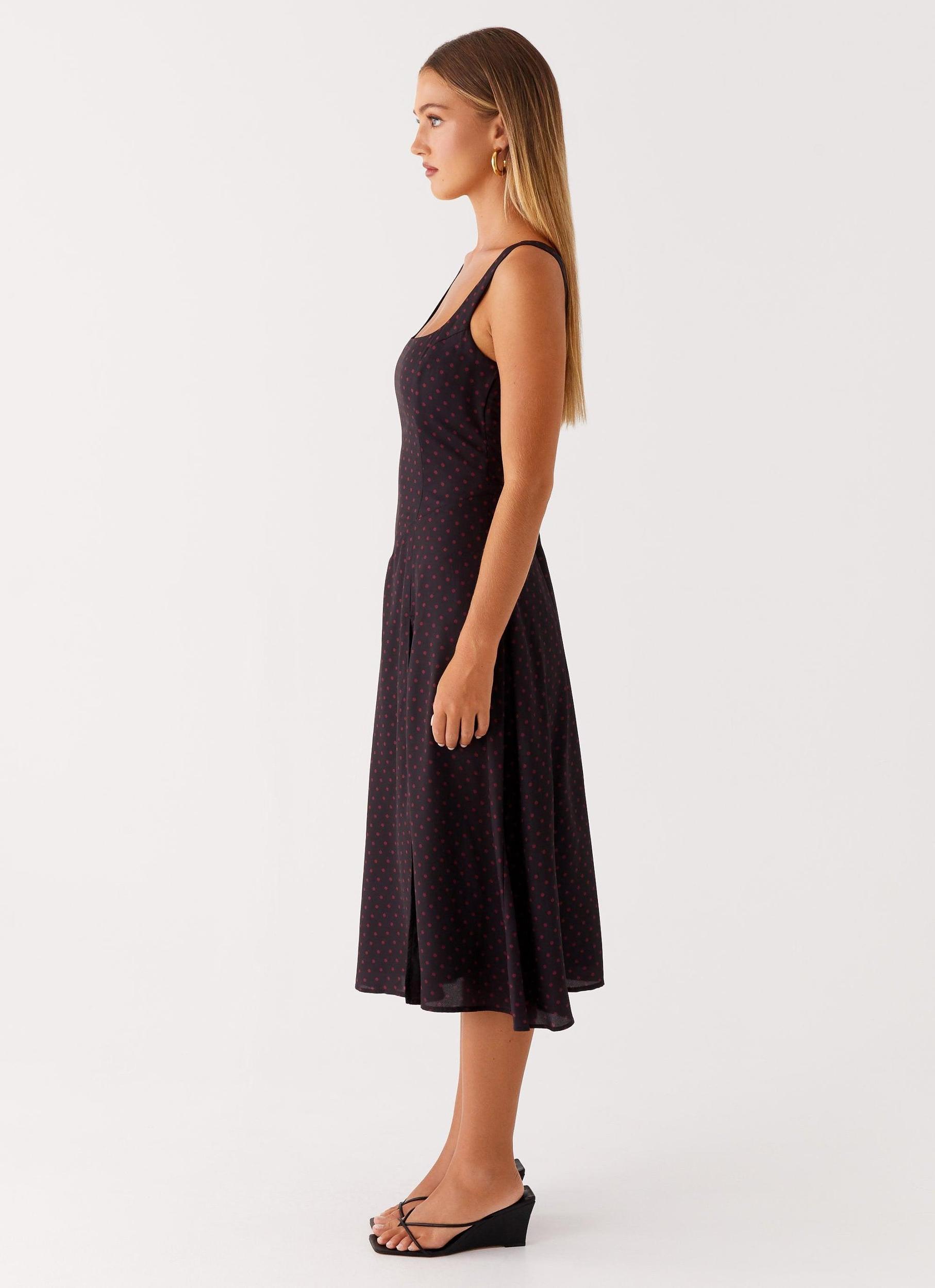 Rowyn Midi Dress - Black Polka Dot Product Image