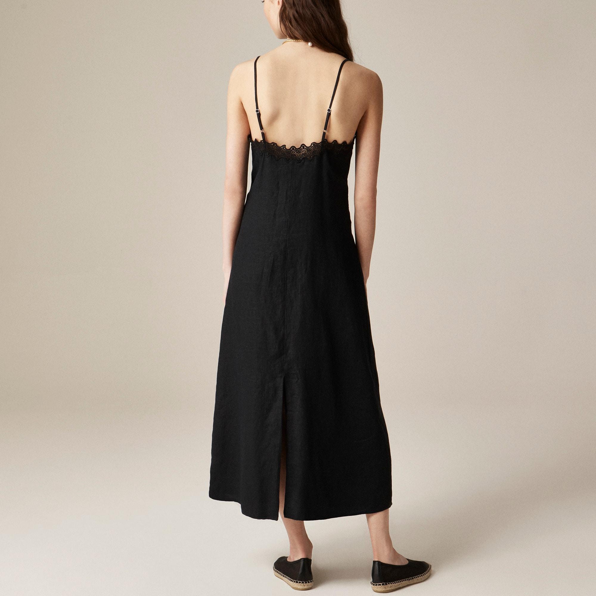 Lace-trim slip dress in linen Product Image