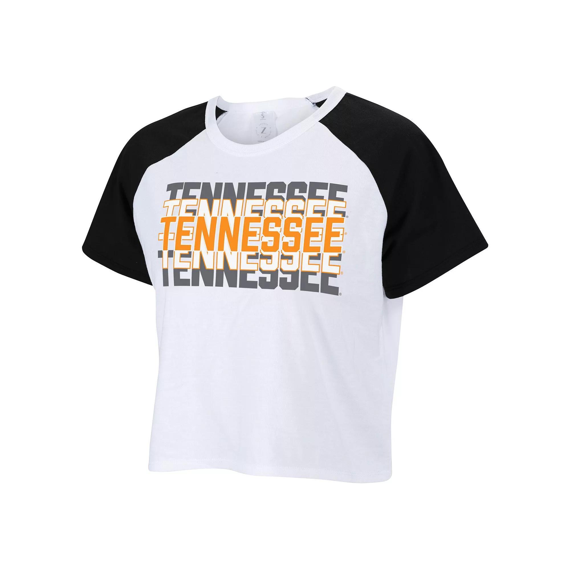 Women's ZooZatz White Tennessee Volunteers Colorblock Repeat Raglan Cropped T-Shirt, Size: XS Product Image