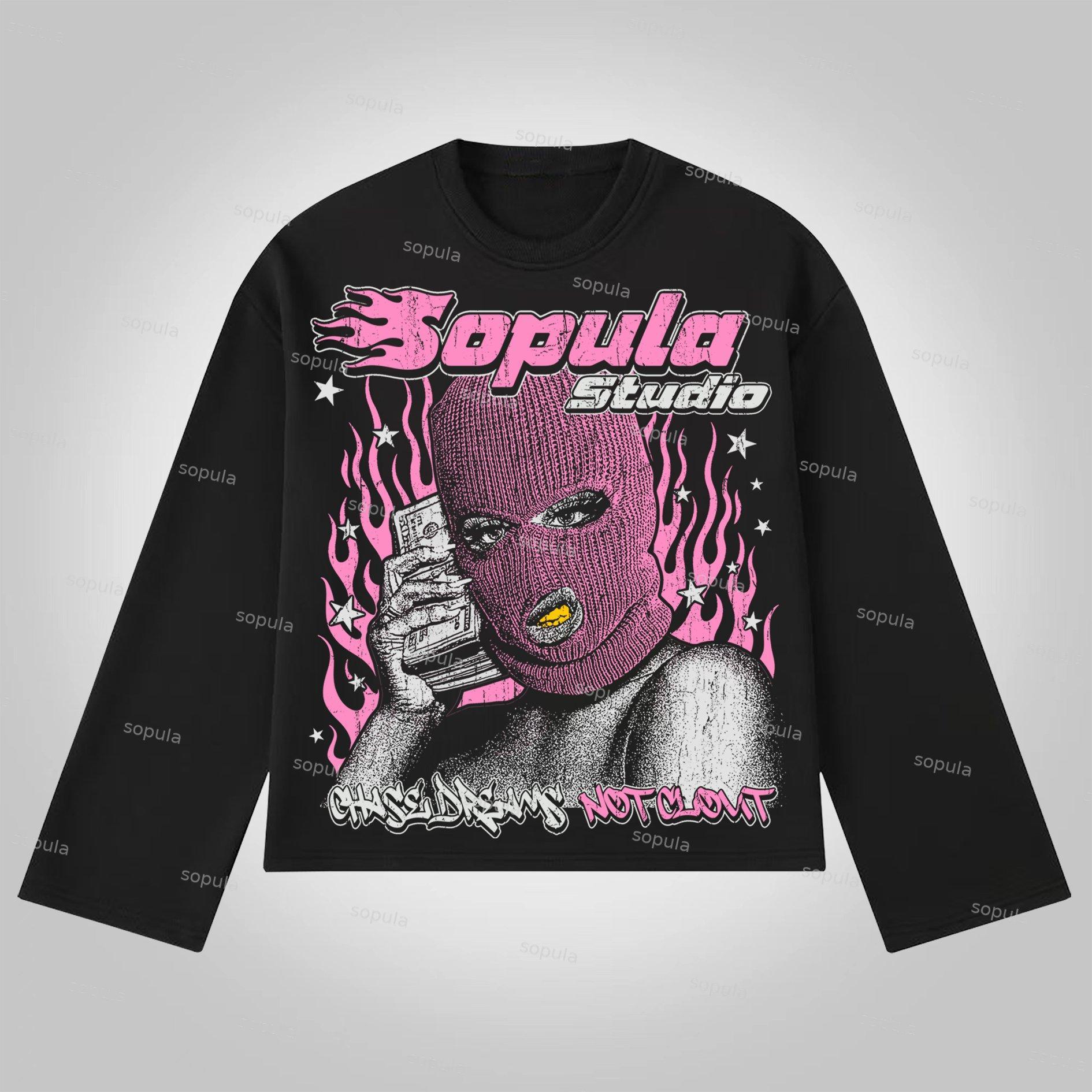 Sopula Bandit Flame Character Portrait Vintage Graphics Cotton Long Sleeve T-Shirt Product Image