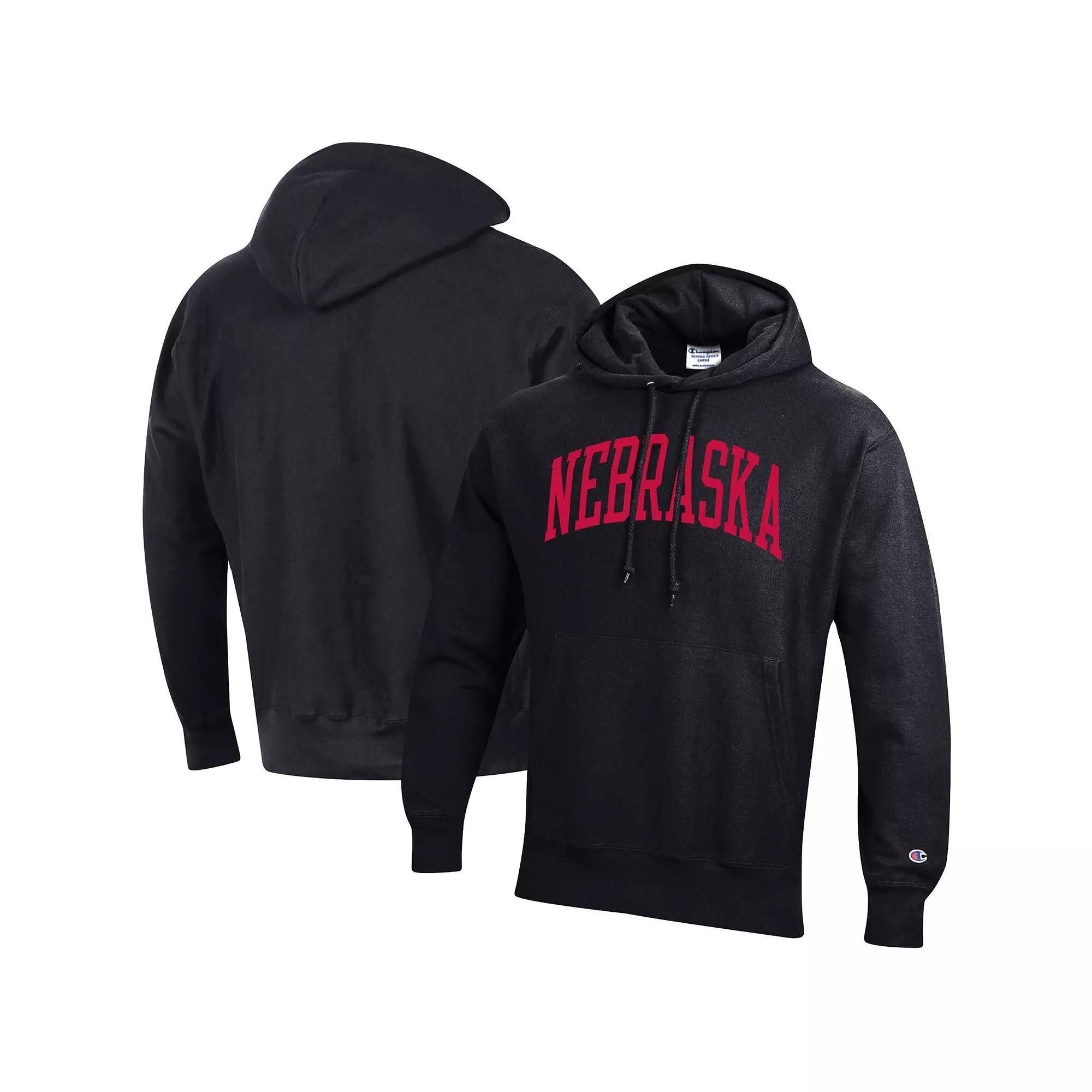 Men's Champion Black Nebraska Huskers Team Arch Reverse Weave Pullover Hoodie, Size: Medium Product Image