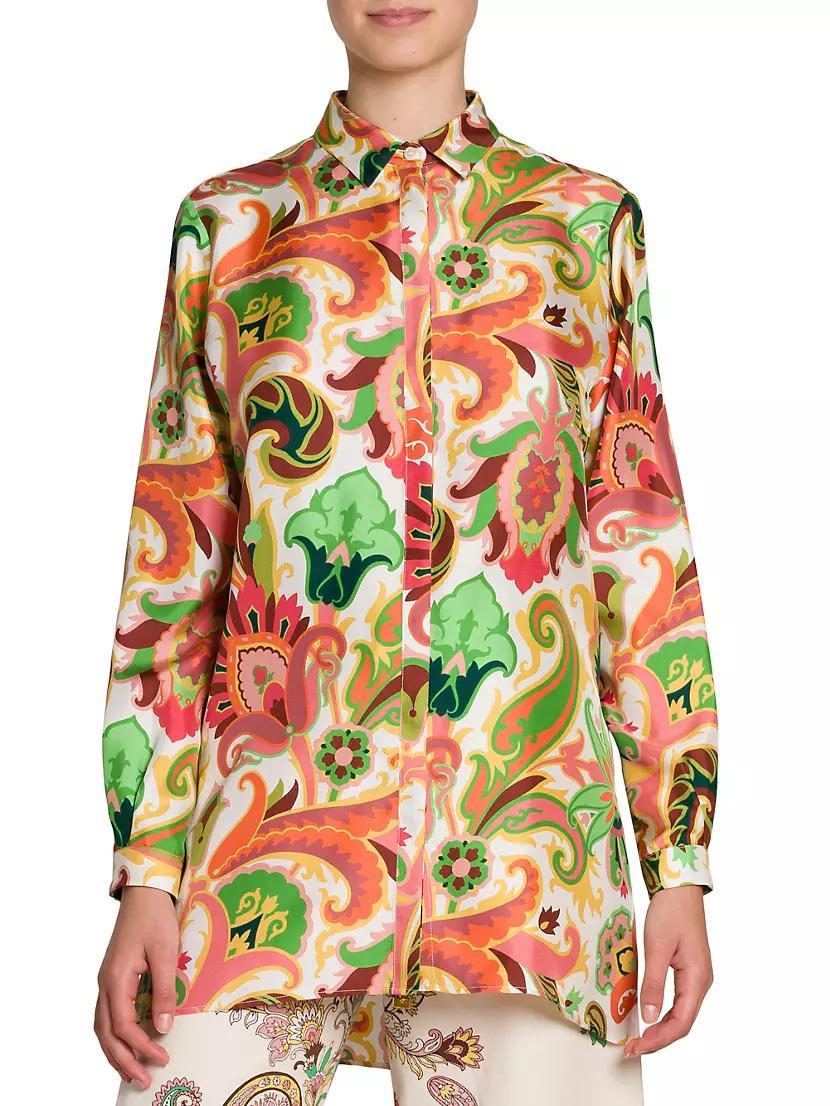Summer Print Silk Tunic Shirt Product Image