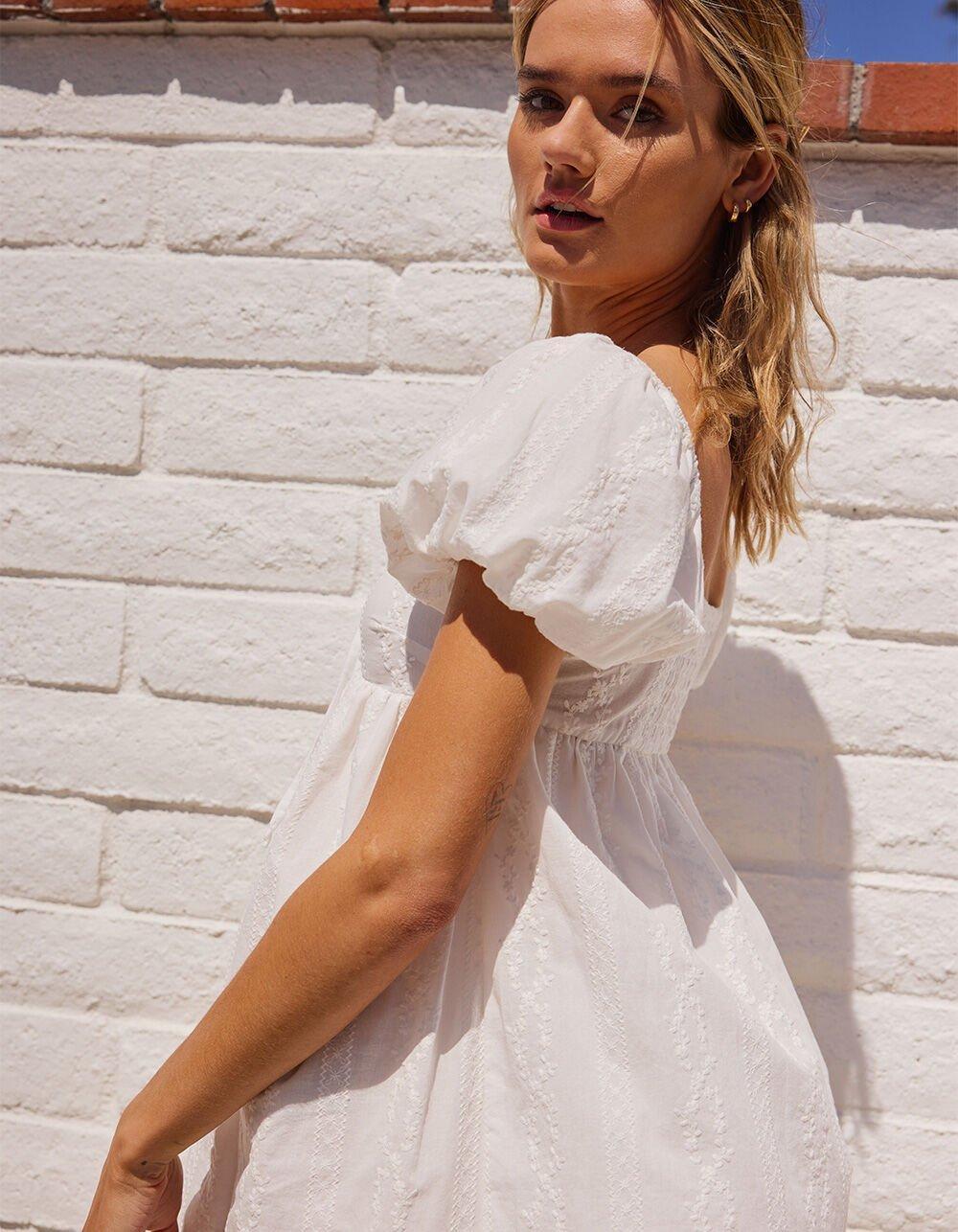 RSQ Womens Tie Front Embroidered Babydoll Dress - WHITE Product Image