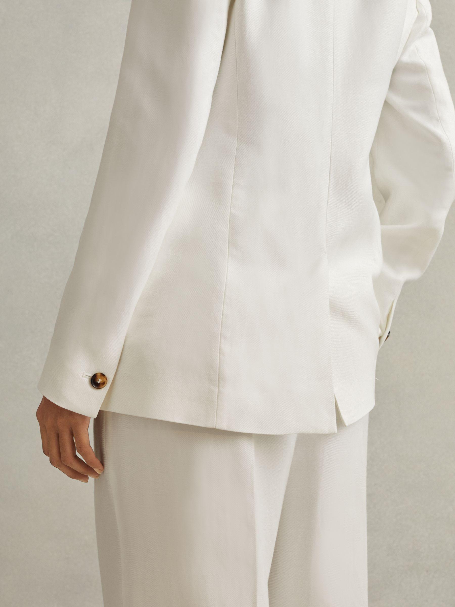 Viscose-Linen Double Breasted Suit Blazer in White Product Image
